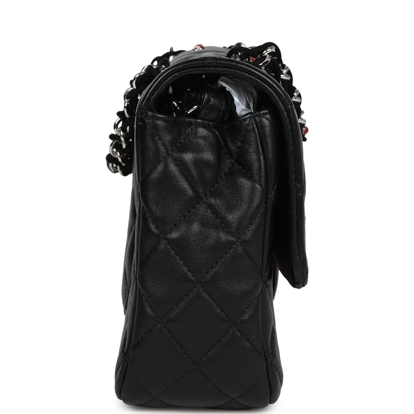 Chanel Medium Bug Single Flap Bag Black Lambskin Silver Hardware