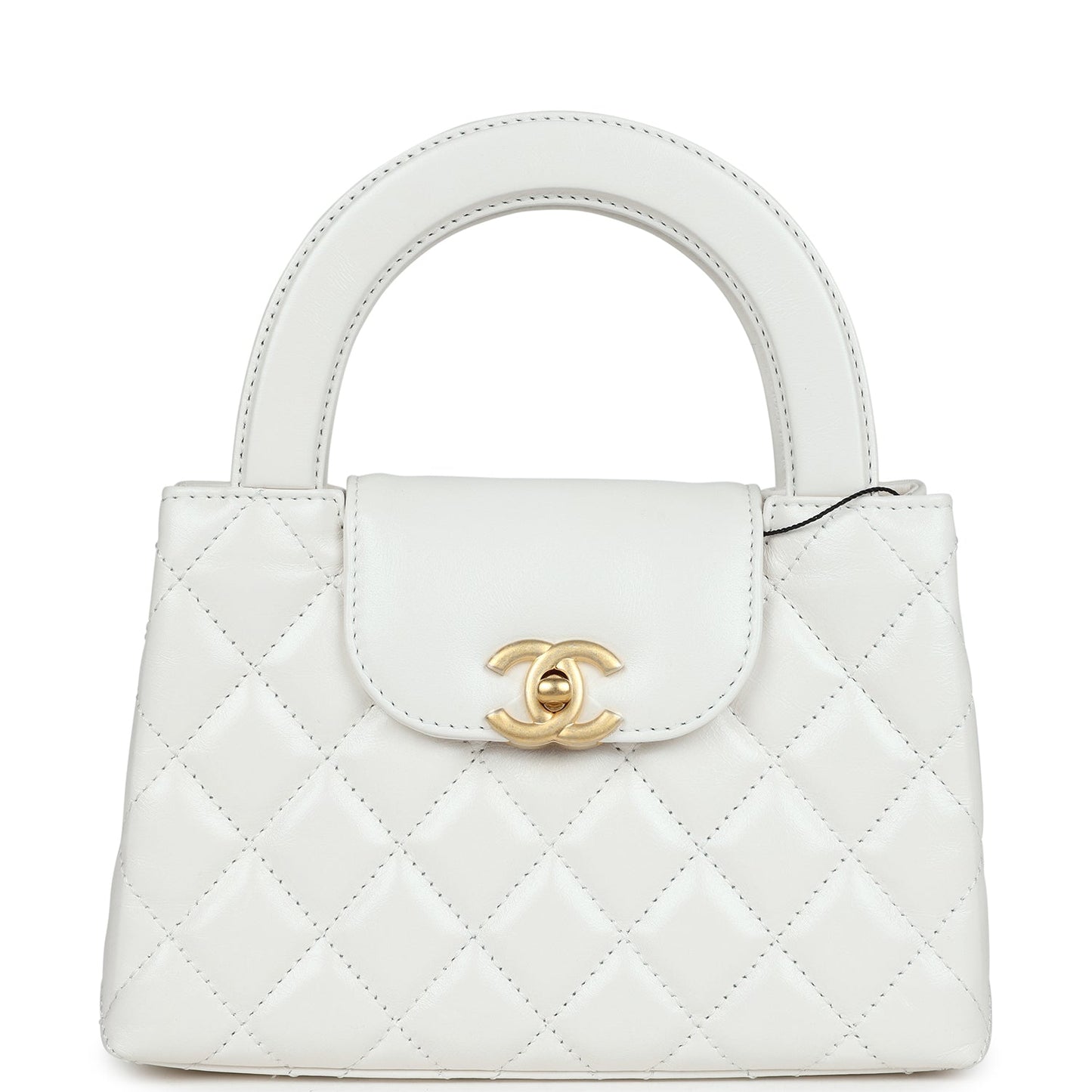 Chanel Small Kelly Shopper White Shiny Aged Calfskin Brushed Gold Hardware Handbag