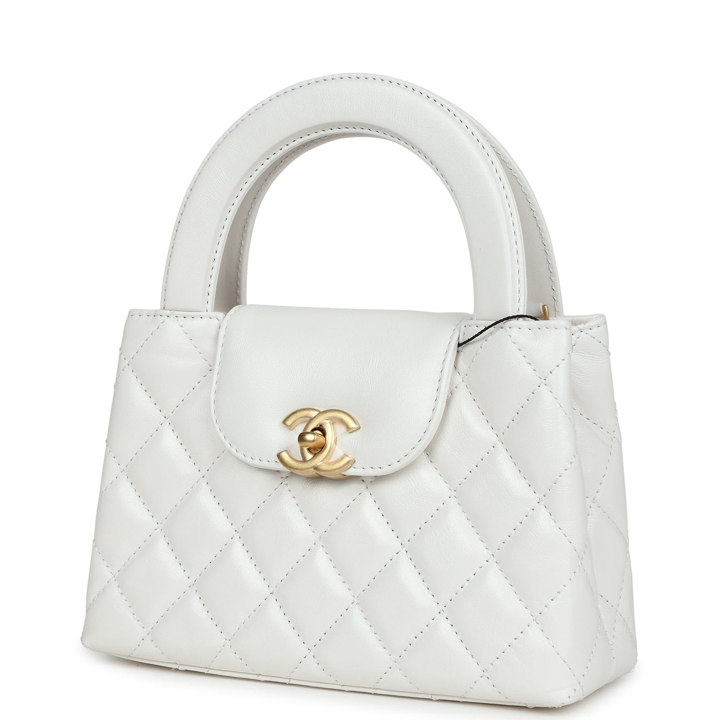 Chanel Small Kelly Shopper White Shiny Aged Calfskin Brushed Gold Hardware Handbag