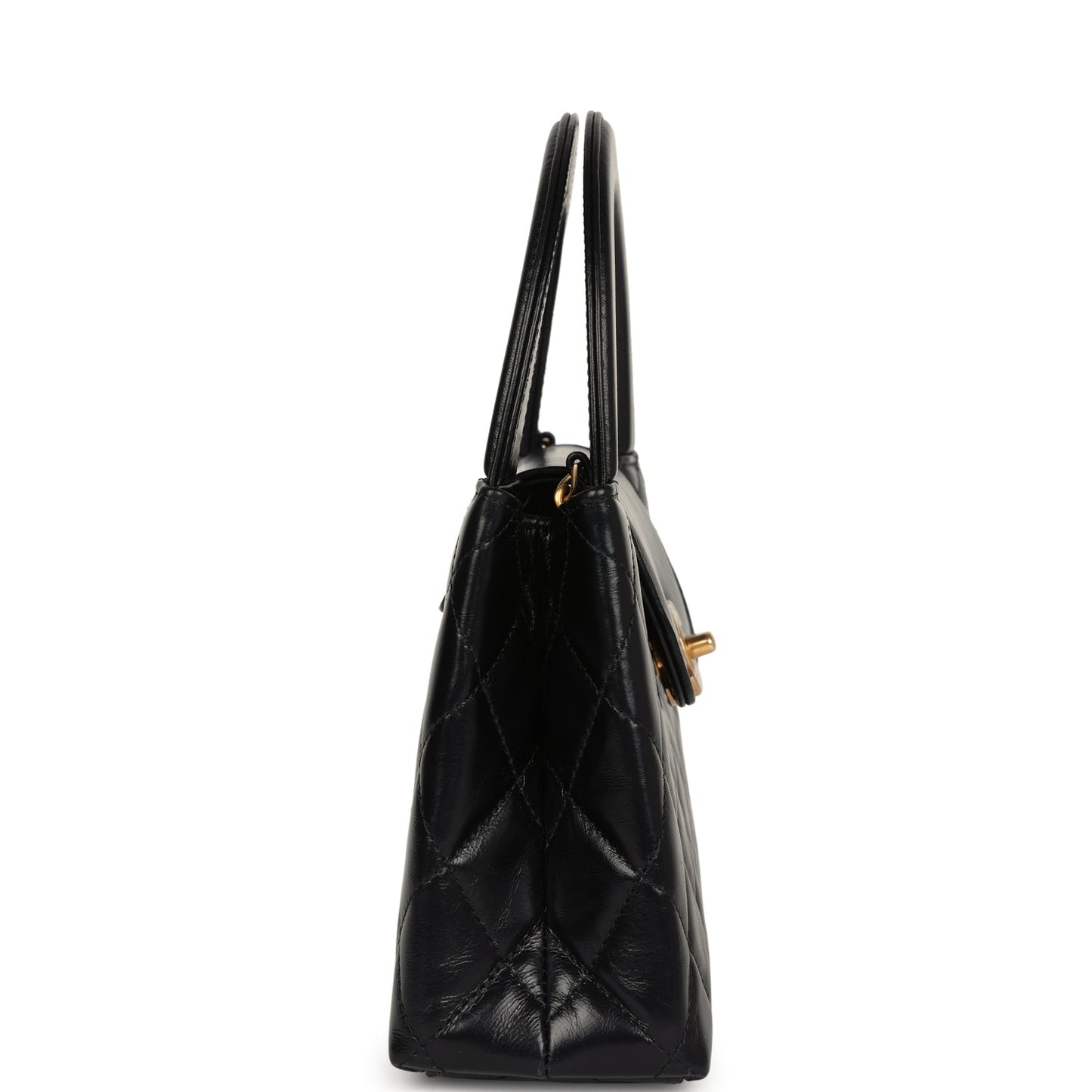 Chanel Small Kelly Shopper Black Aged Calfskin Brushed Gold Hardware Handbag