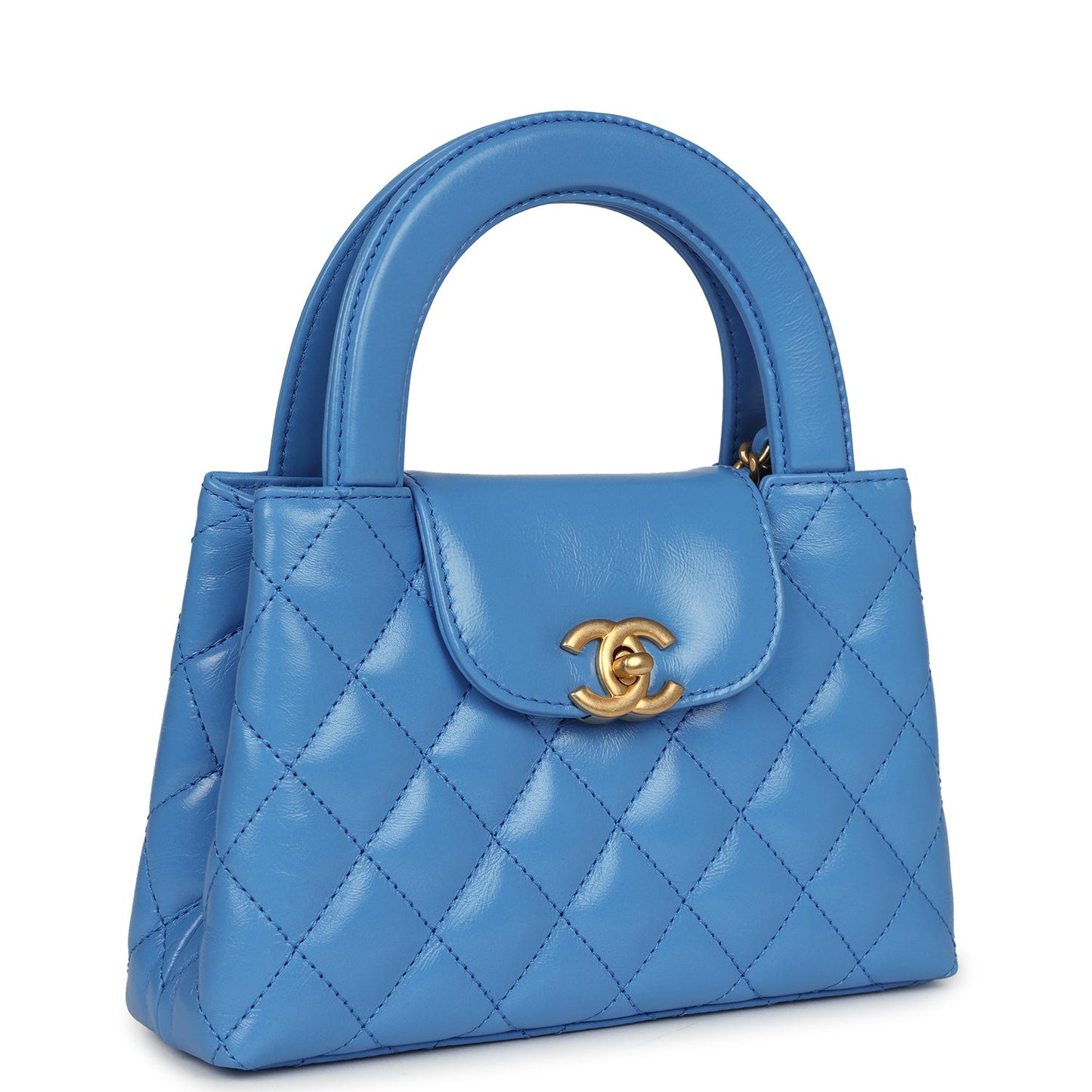 Chanel Small Kelly Shopper Blue Shiny Aged Calfskin Brushed Gold Hardware Handbag