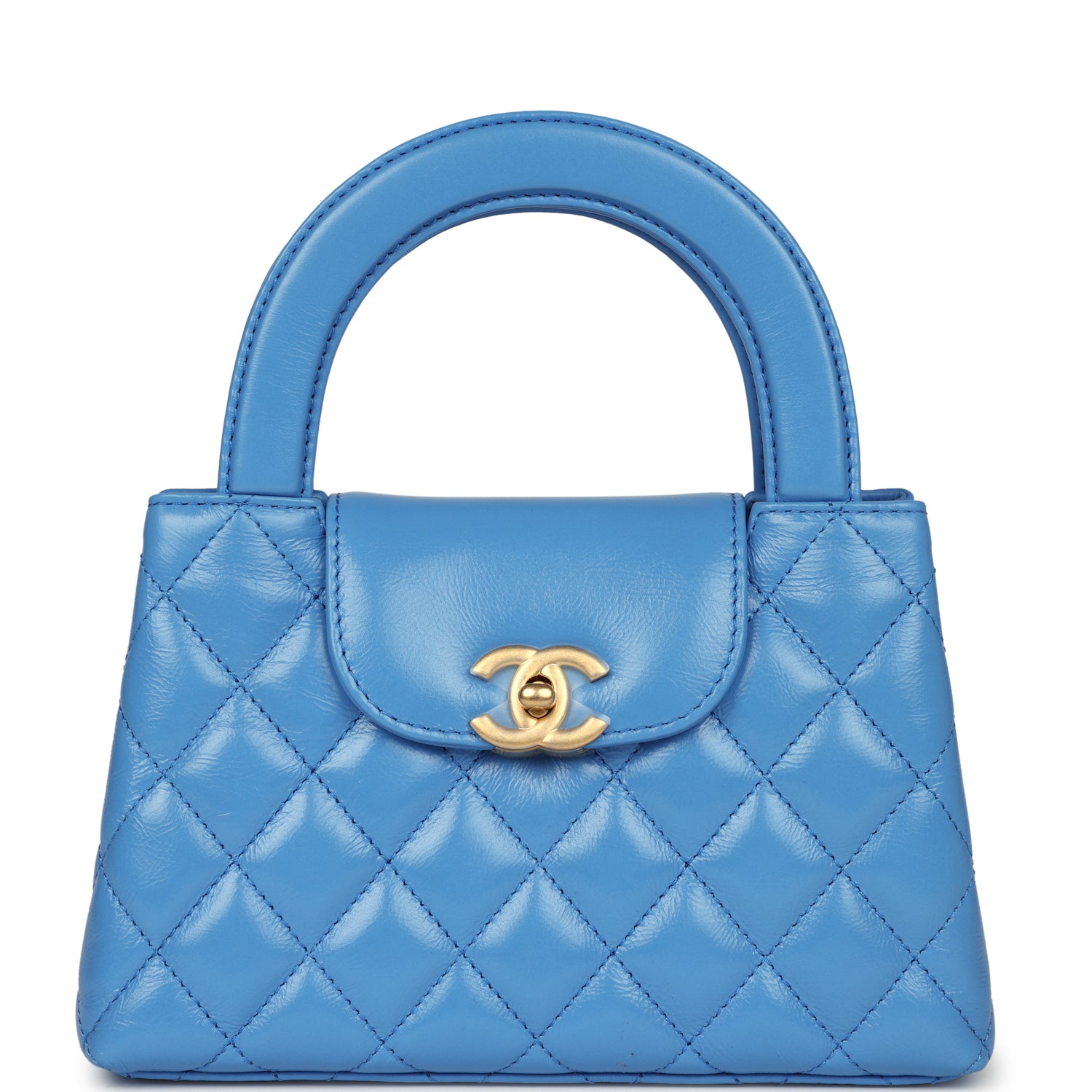 Chanel Small Kelly Shopper Blue Shiny Aged Calfskin Brushed Gold Hardware Handbag