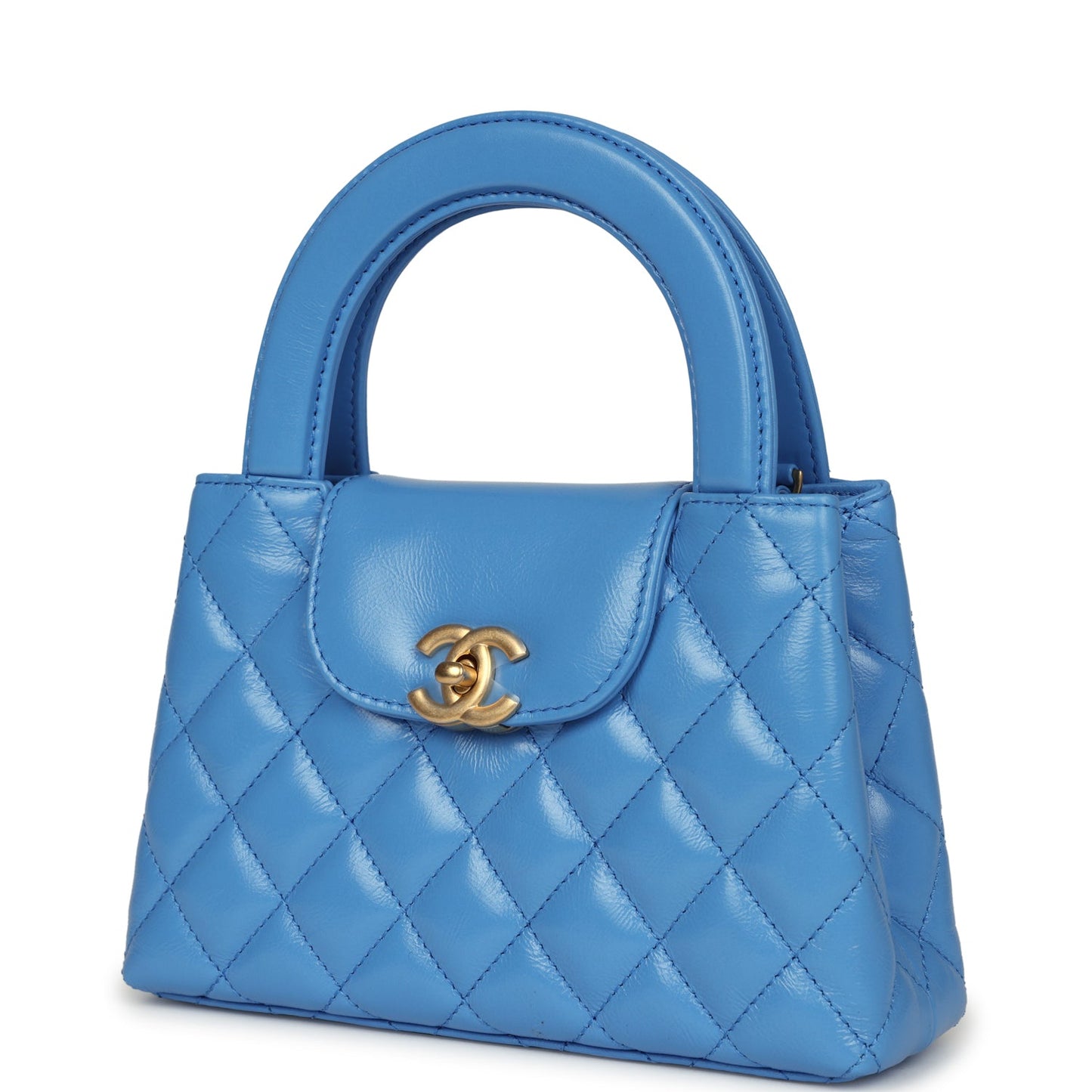 Chanel Small Kelly Shopper Blue Shiny Aged Calfskin Brushed Gold Hardware Handbag