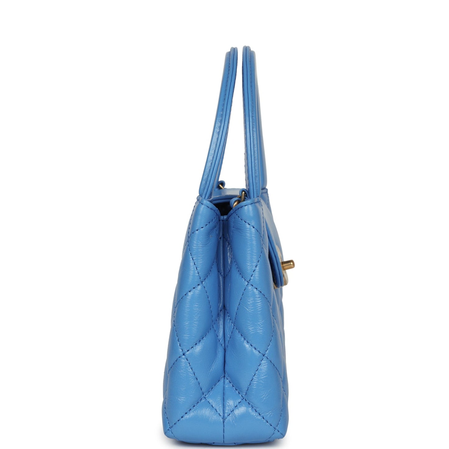 Chanel Small Kelly Shopper Blue Shiny Aged Calfskin Brushed Gold Hardware Handbag