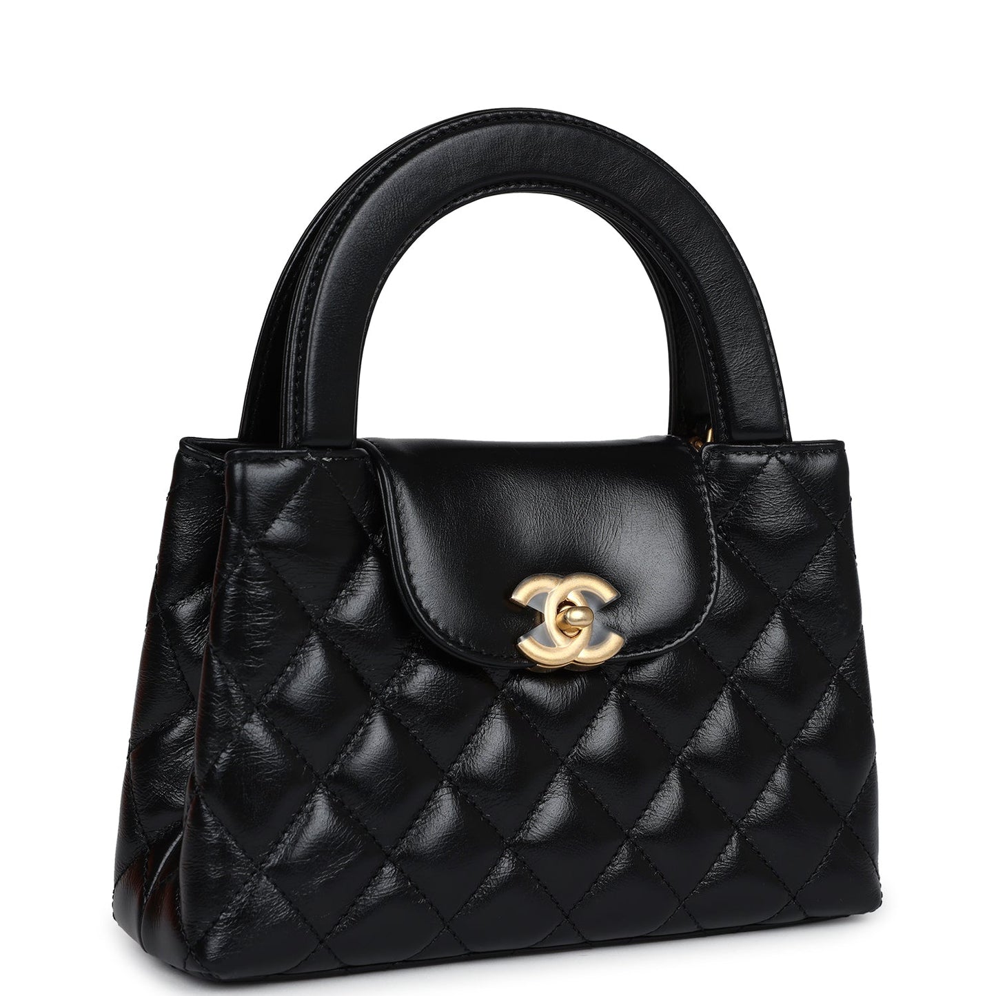 Chanel Small Kelly Shopper Black Shiny Aged Calfskin Brushed Gold Hardware Handbag