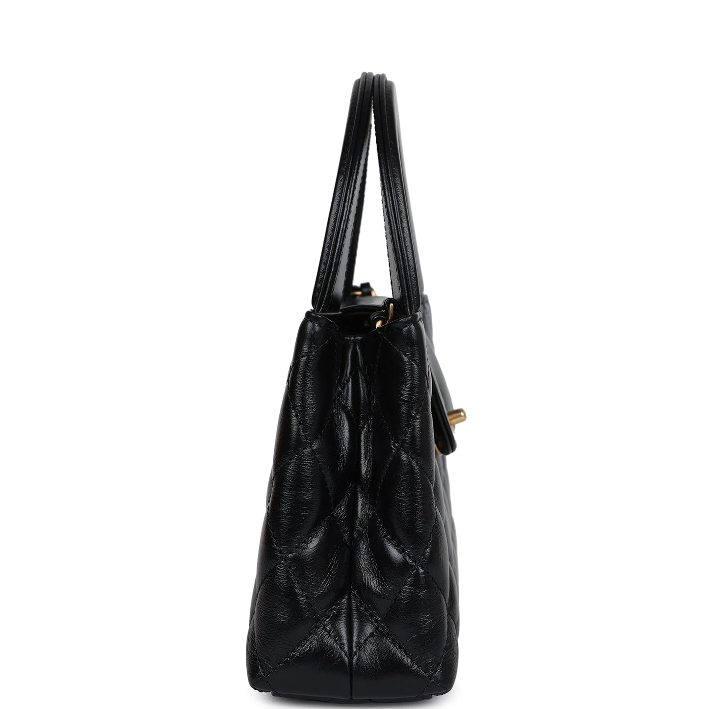 Chanel Small Kelly Shopper Black Shiny Aged Calfskin Brushed Gold Hardware Handbag