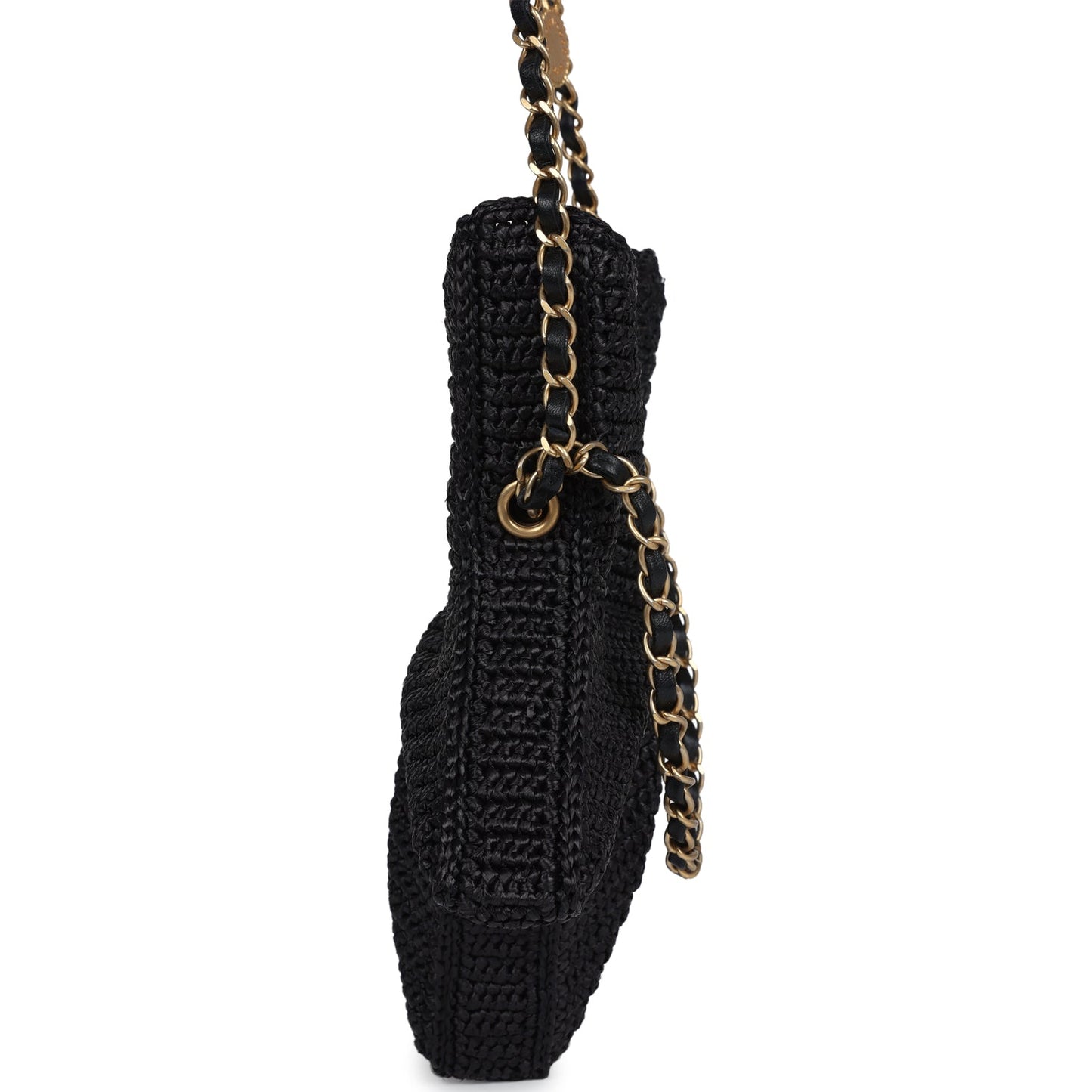 Chanel Star Coco Beach Bag Black Raffia Aged Gold Hardware
