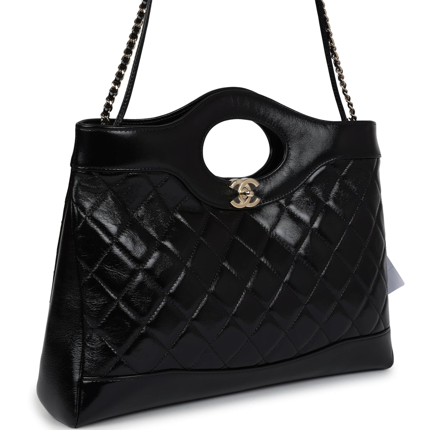 Chanel Large 31 Shopper Black Shiny Lambskin Light Gold Hardware