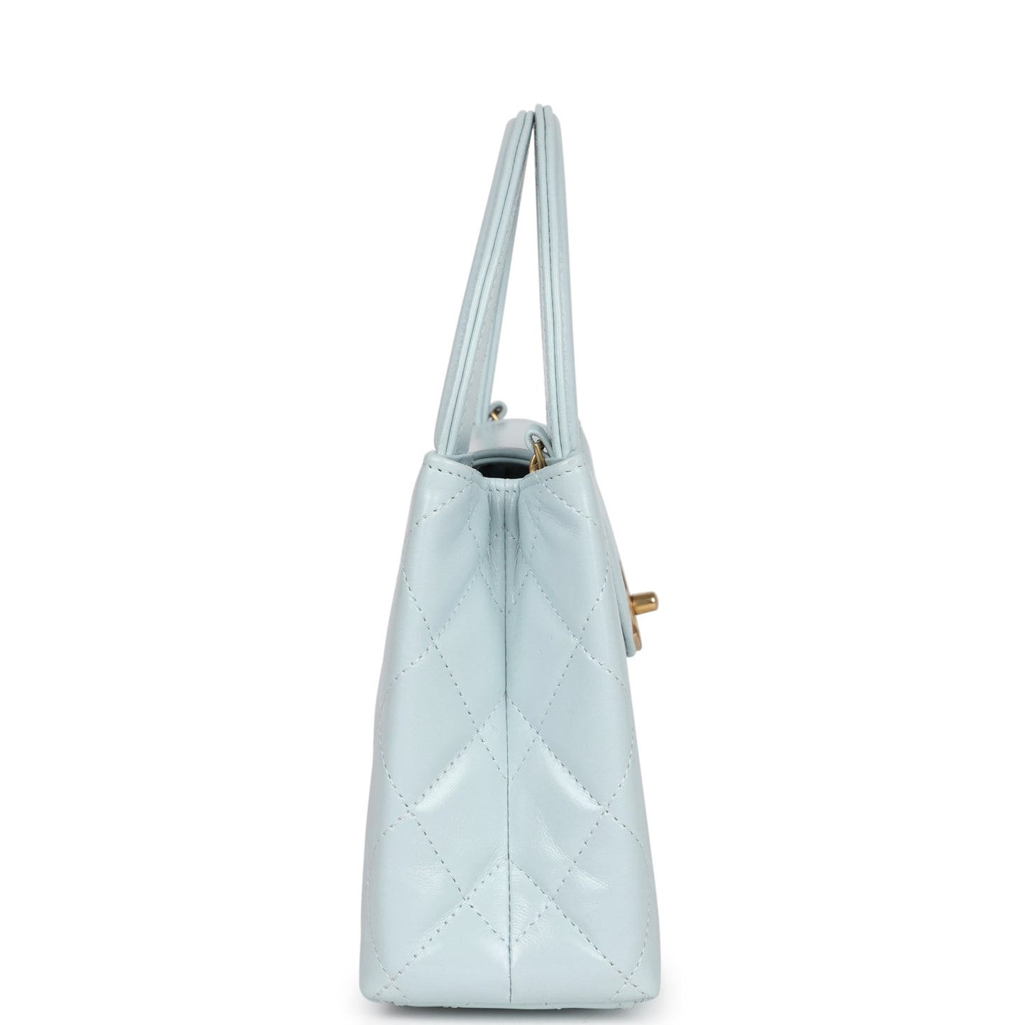 Chanel Small Kelly Shopper Light Blue Shiny Aged Calfskin Brushed Gold Hardware Handbag