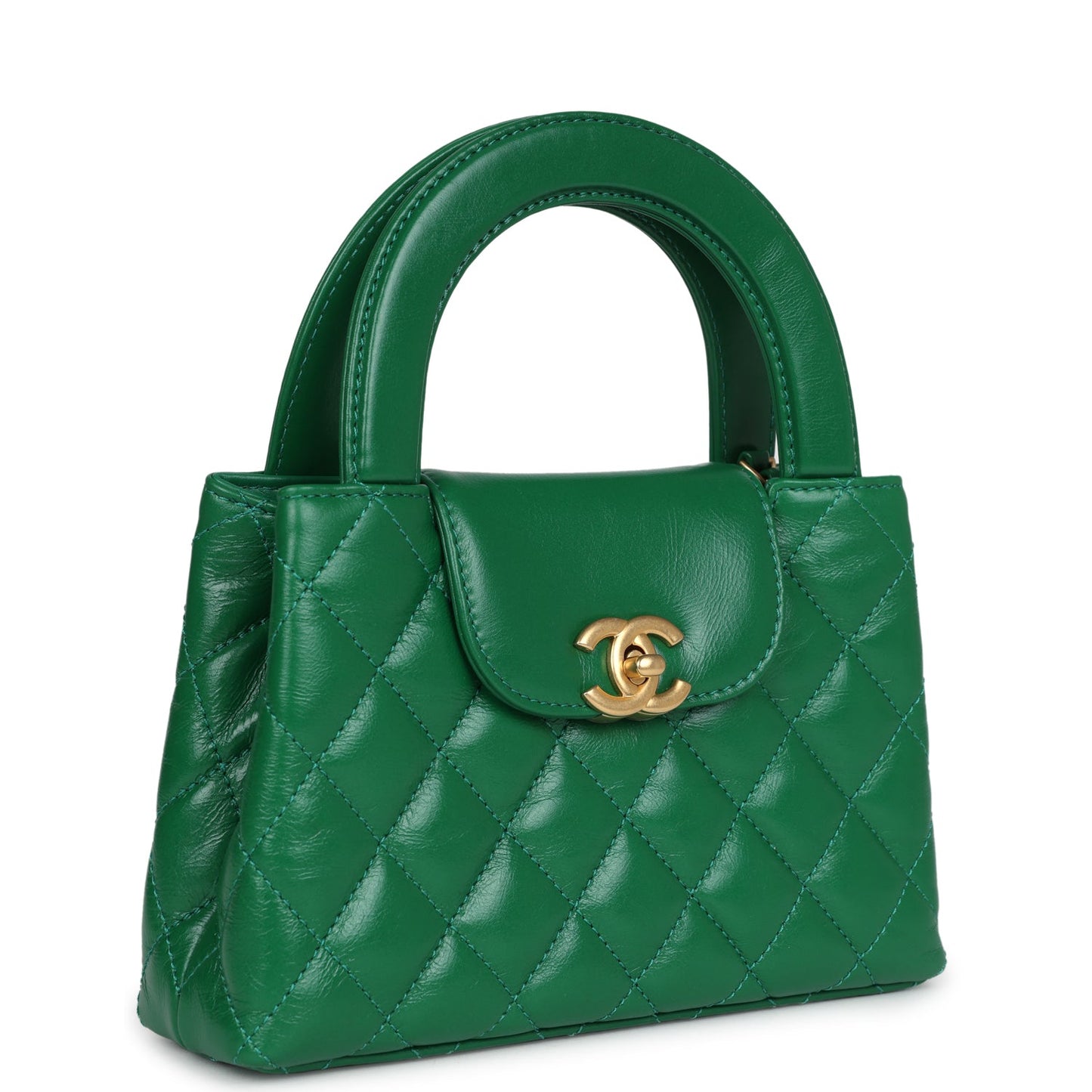 Chanel Small Kelly Shopper Dark Green Shiny Aged Calfskin Brushed Gold Hardware Handbag
