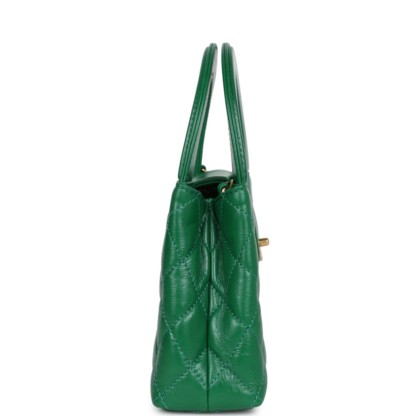 Chanel Small Kelly Shopper Dark Green Shiny Aged Calfskin Brushed Gold Hardware Handbag