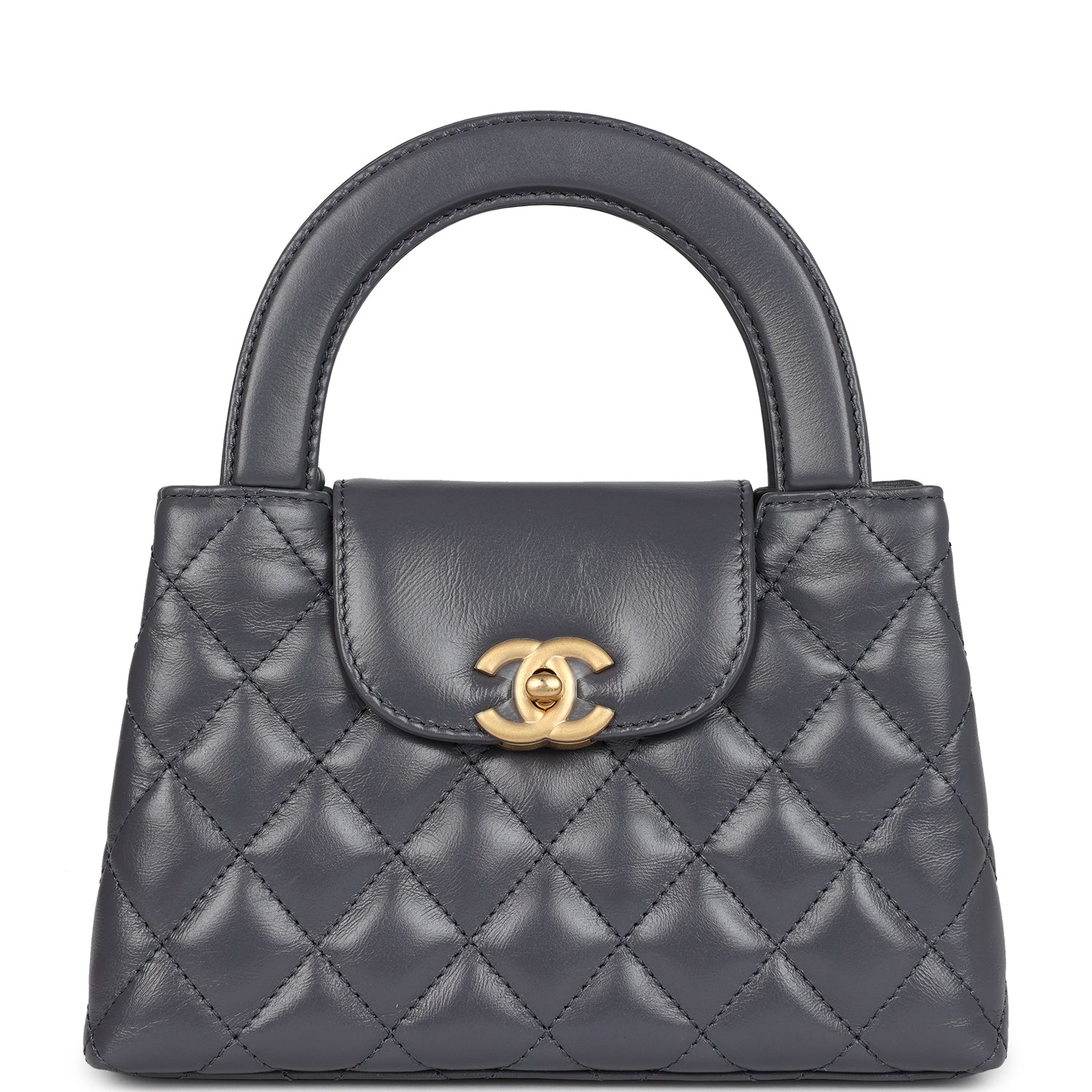 Chanel Small Kelly Shopper Dark Grey Shiny Aged Calfskin Brushed Gold Hardware Handbag