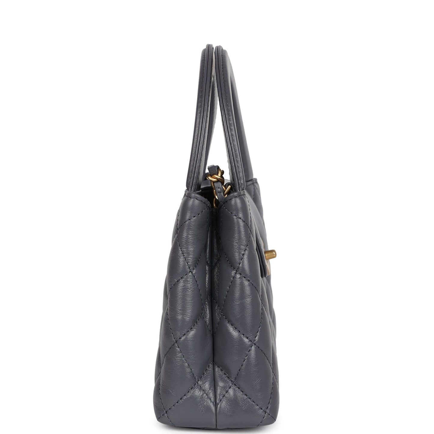 Chanel Small Kelly Shopper Dark Grey Shiny Aged Calfskin Brushed Gold Hardware Handbag