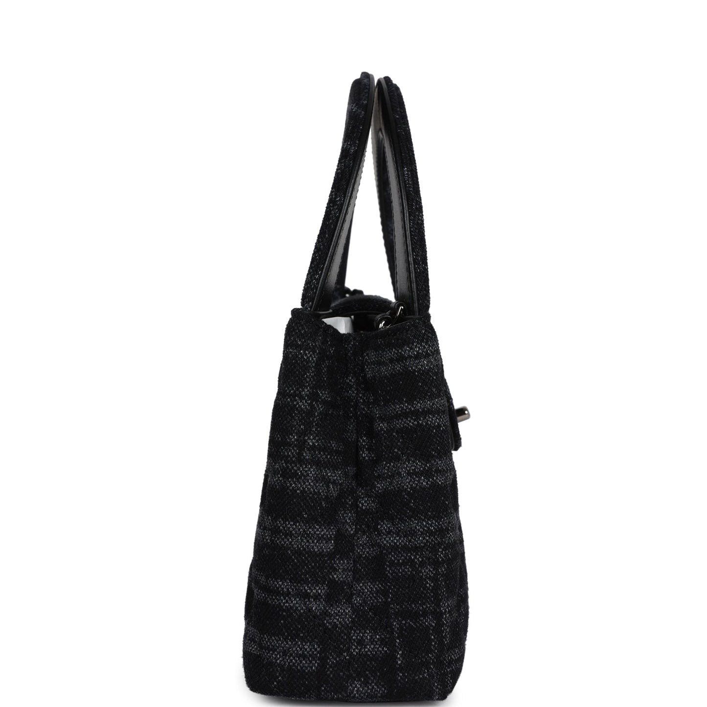 Chanel Small Kelly Shopper Dark Grey and Black Plaid Canvas Ruthenium Hardware Handbag