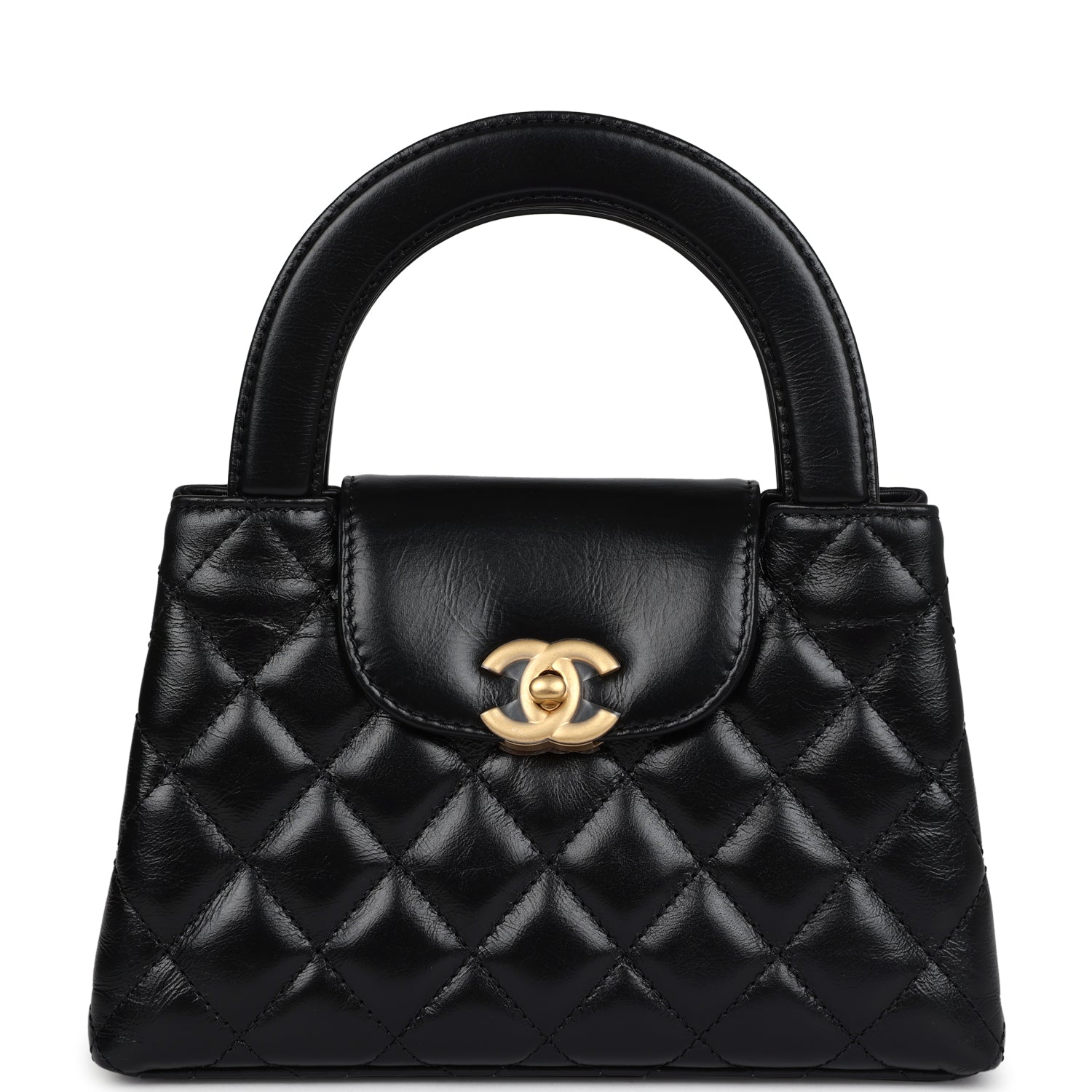Chanel Small Kelly Shopper Black Shiny Aged Calfskin Brushed Gold Hardware Handbag