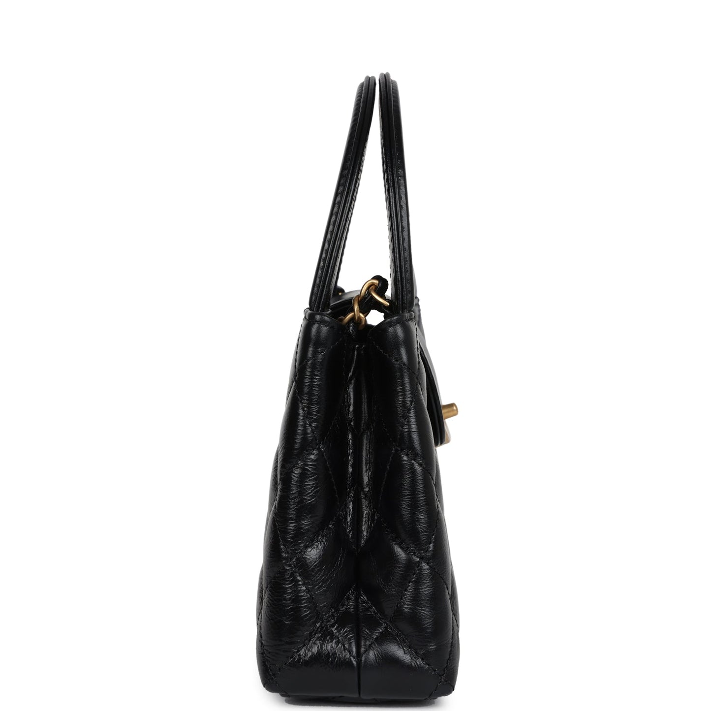Chanel Small Kelly Shopper Black Shiny Aged Calfskin Brushed Gold Hardware Handbag
