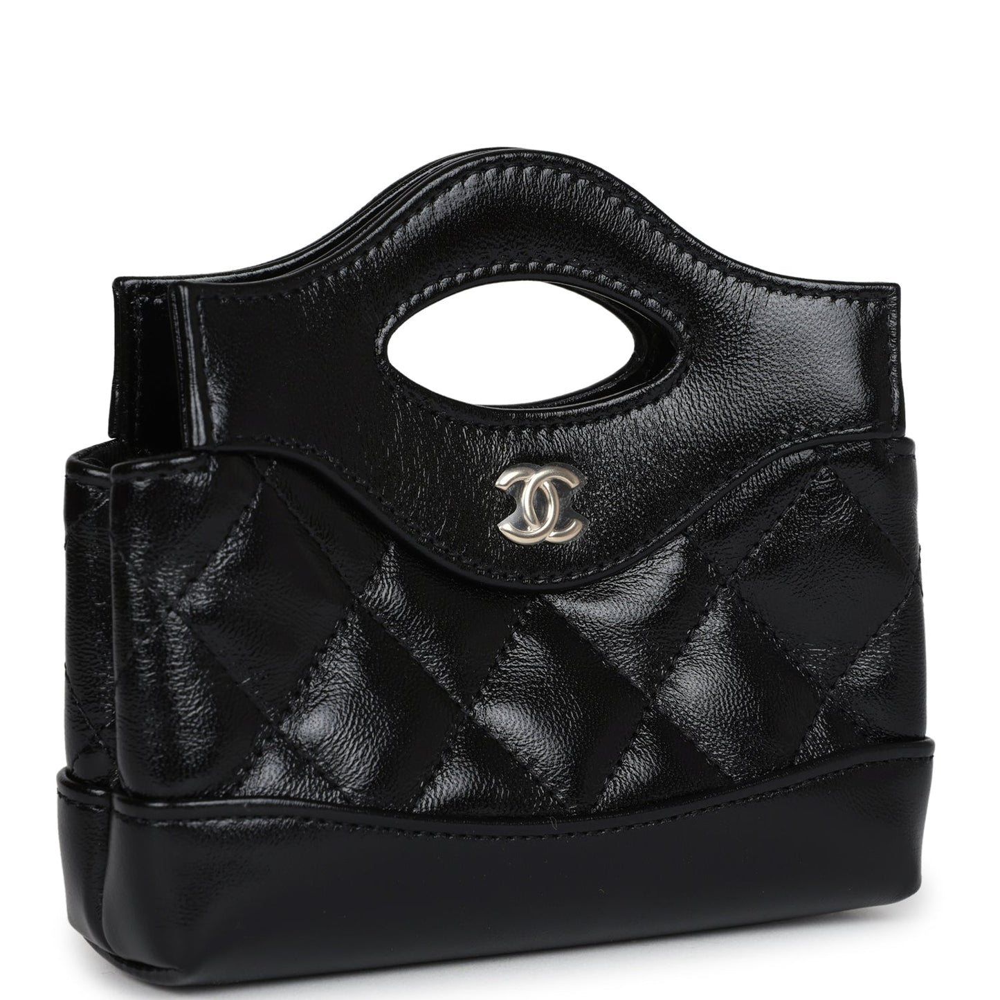Chanel Micro 31 Shopper Black Shiny Lambskin Light Gold Hardware Kelly Handbag