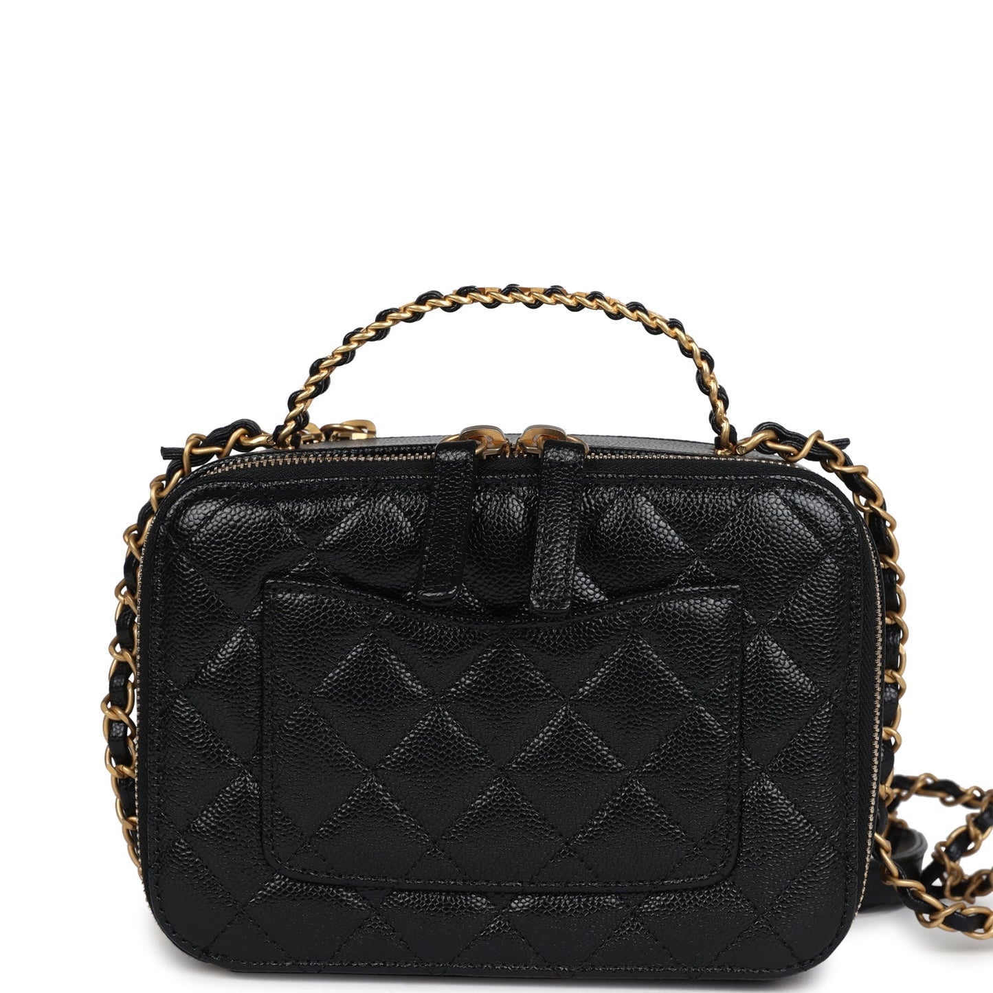 Chanel Small Pick Me Up Top Handle Vanity Case Black Caviar Brushed Gold Hardware Shoulder Bag