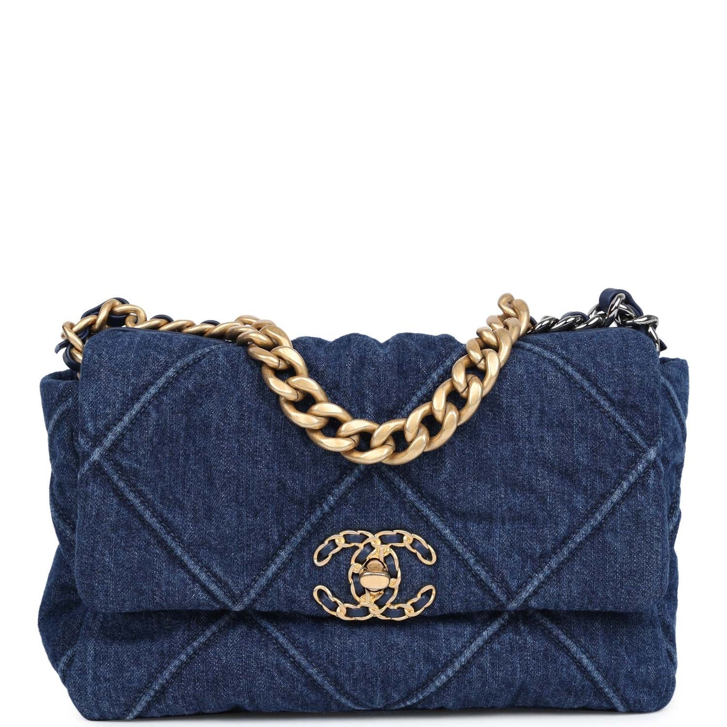 Chanel Medium 19 Flap Dark Blue Mixed Metal Hardware Shoulder Bag