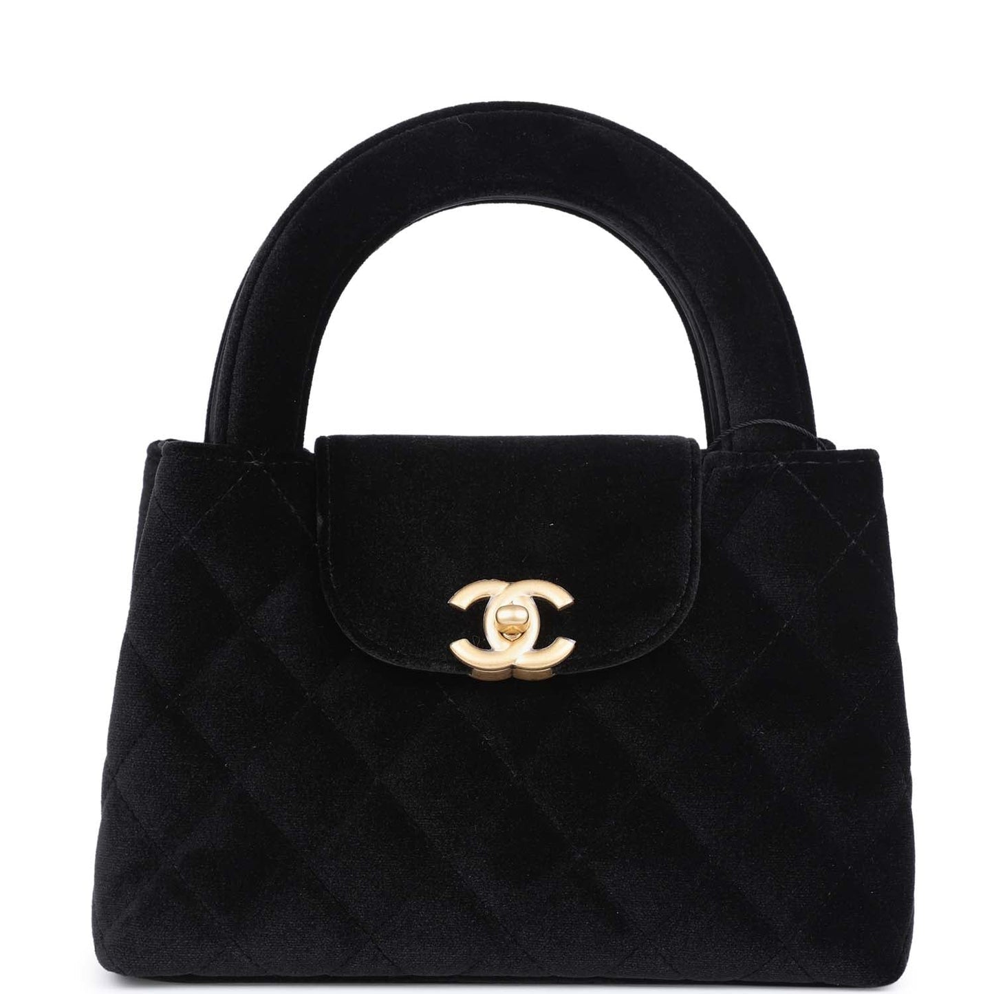 Chanel Small Kelly Shopper Black Velvet Brushed Gold Hardware Handbag