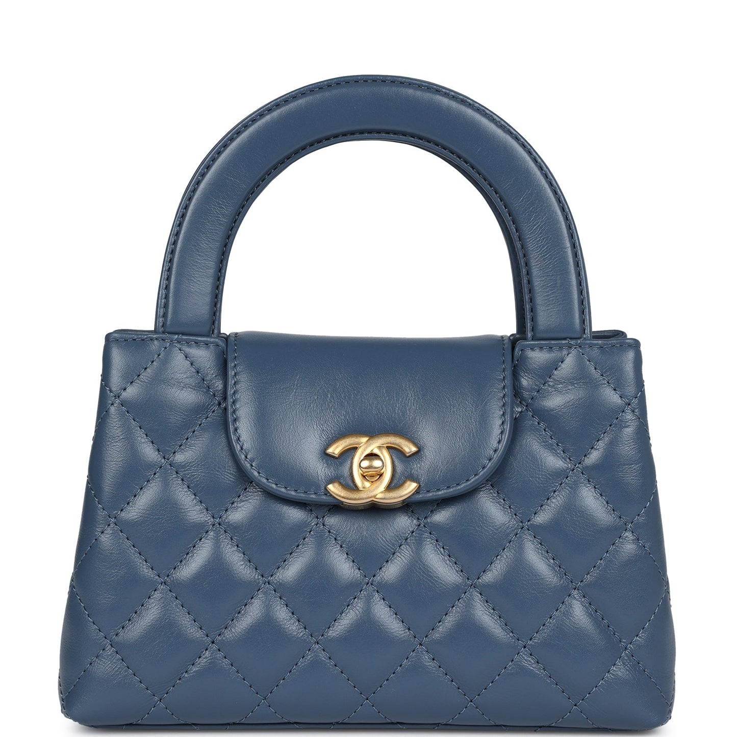Chanel Small Kelly Shopper Blue Shiny Aged Calfskin Brushed Gold Hardware Handbag