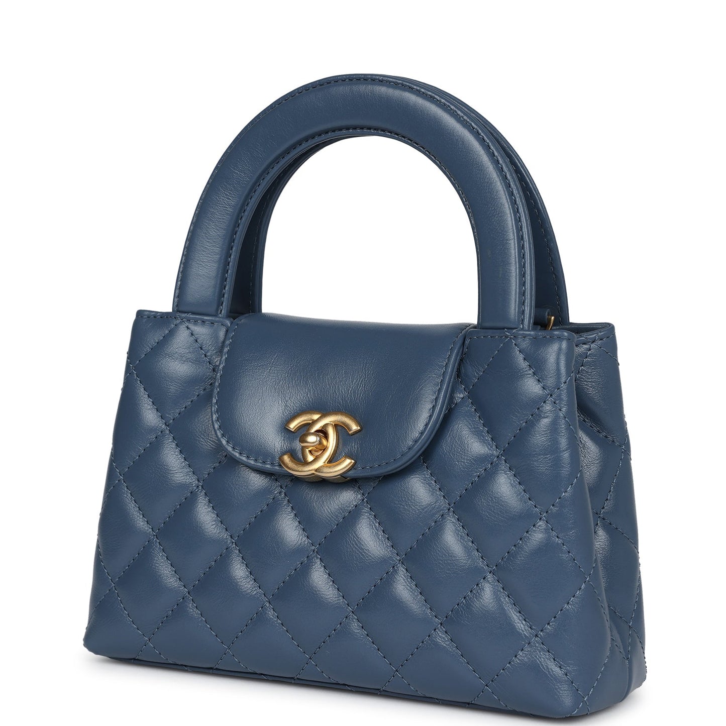 Chanel Small Kelly Shopper Blue Shiny Aged Calfskin Brushed Gold Hardware Handbag
