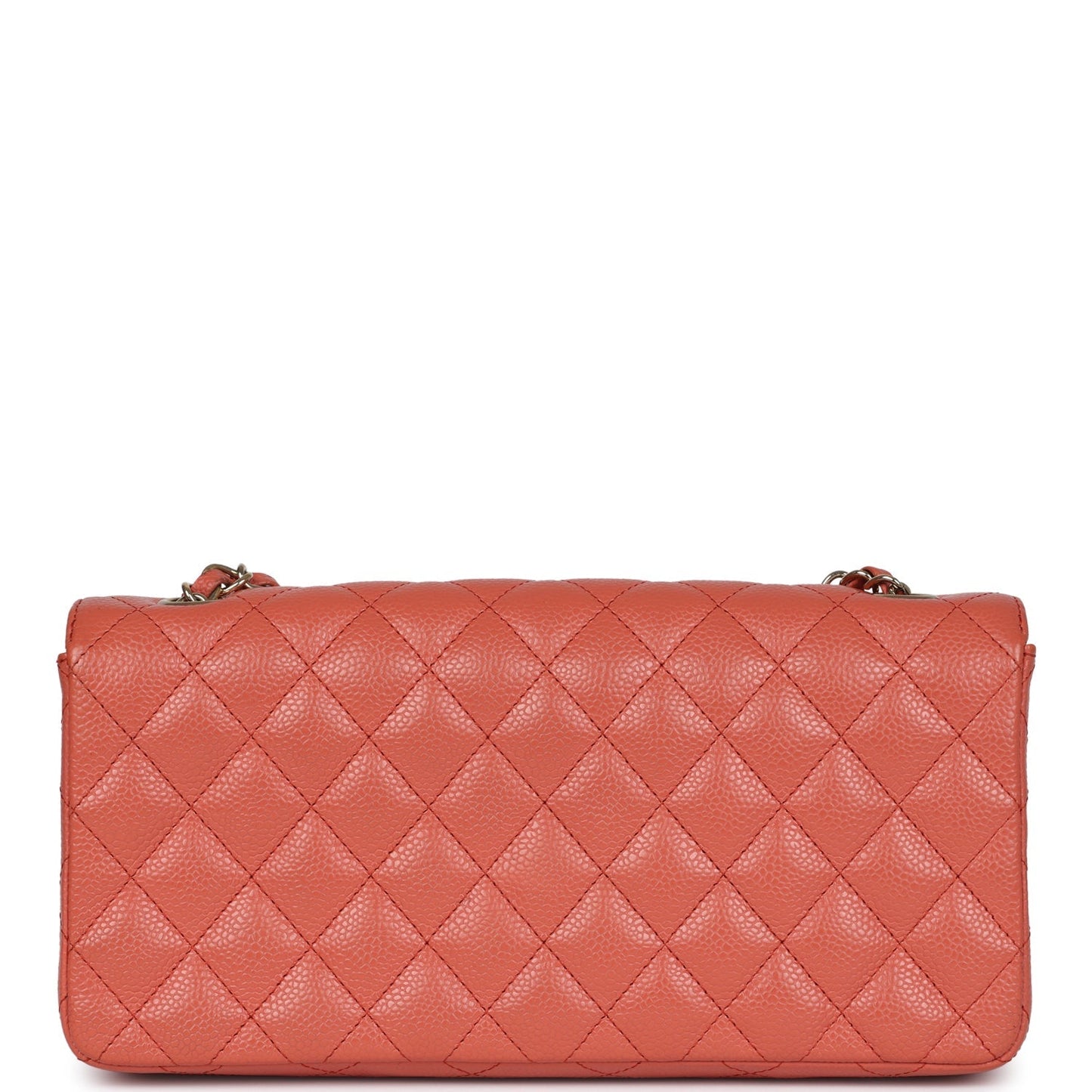 Chanel Classic East West Single Flap Coral Caviar Light Gold Hardware Shoulder Bag