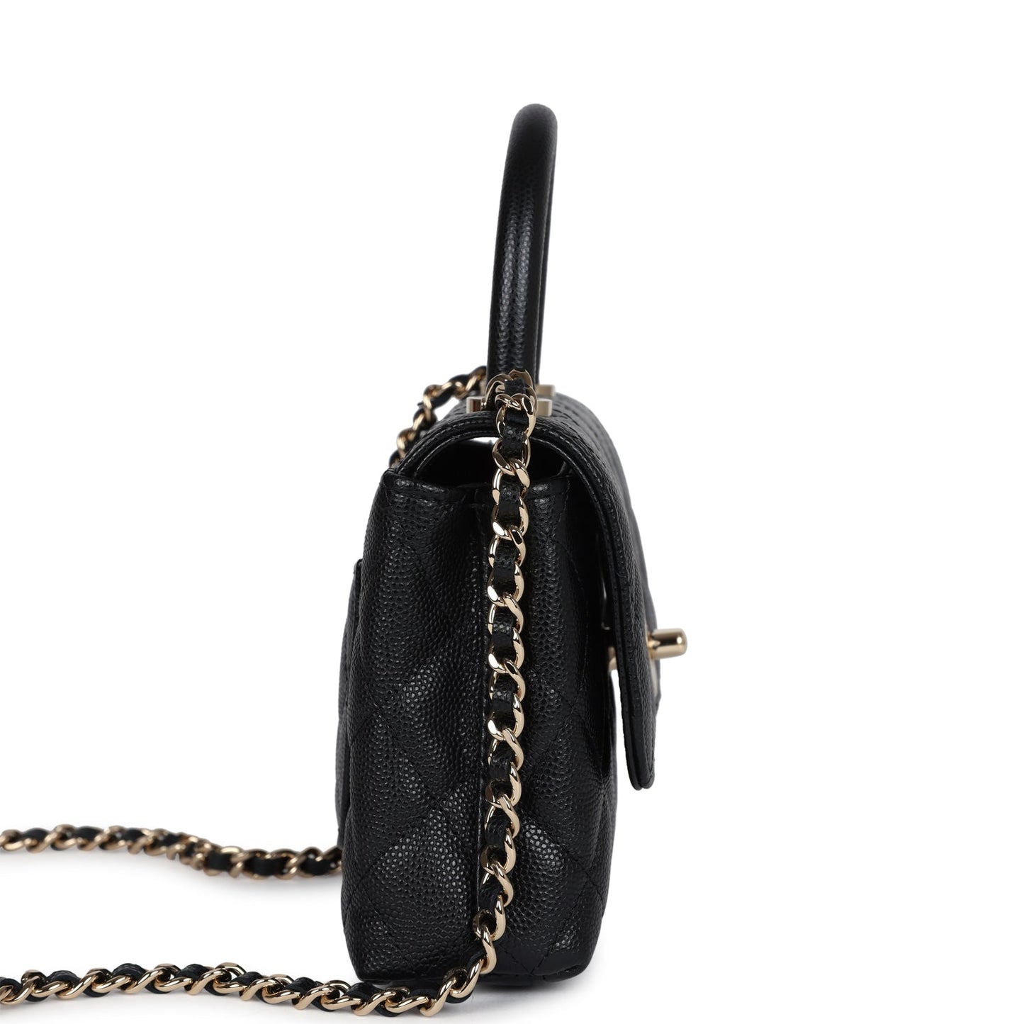 Chanel Nano Coco Top Handle Flap Bag Black Caviar Light Gold Hardware Coco Handle