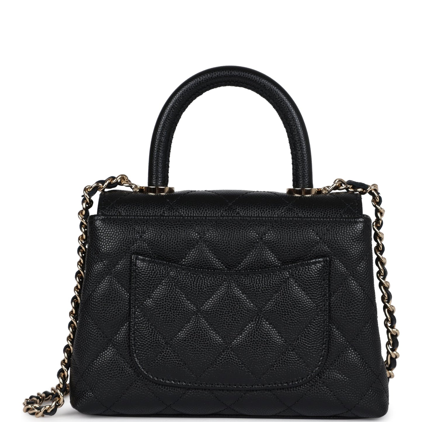 Chanel Nano Coco Top Handle Flap Bag Black Caviar Light Gold Hardware Coco Handle