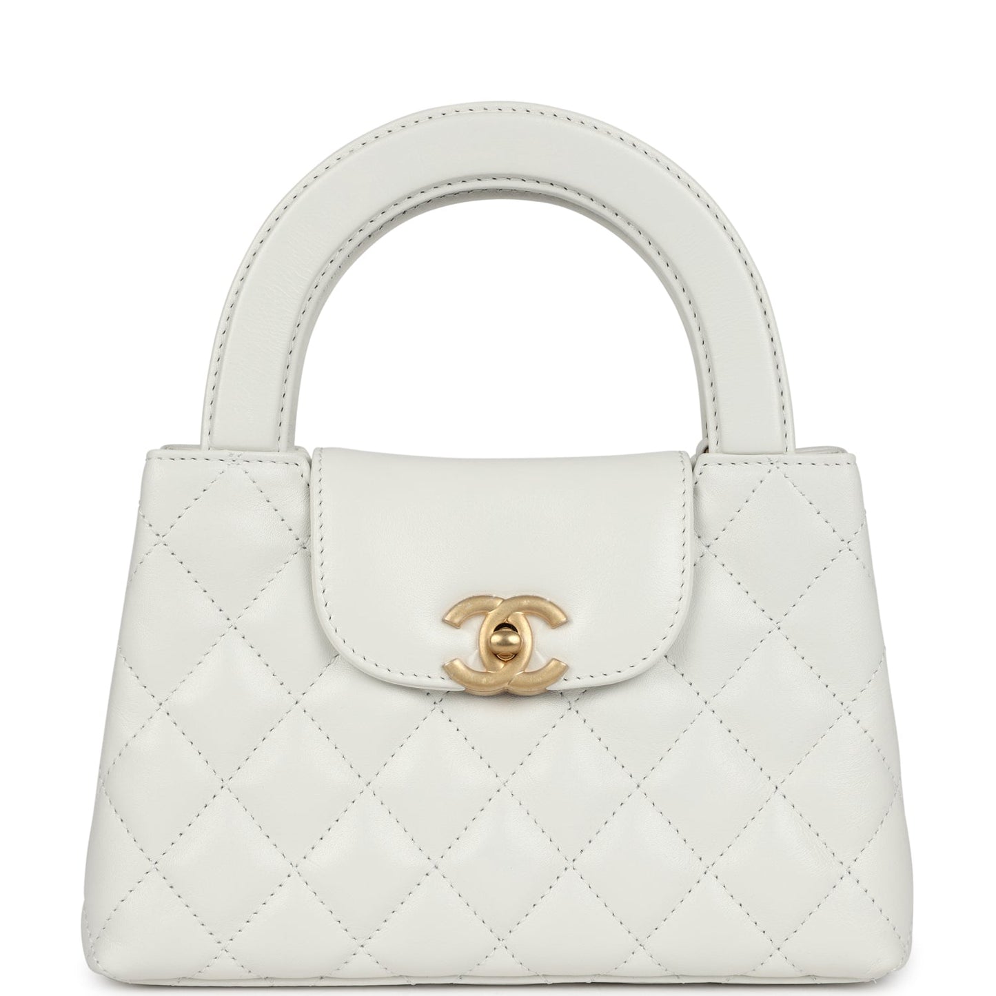 Chanel Small Kelly Shopper White Shiny Aged Calfskin Brushed Gold Hardware Handbag