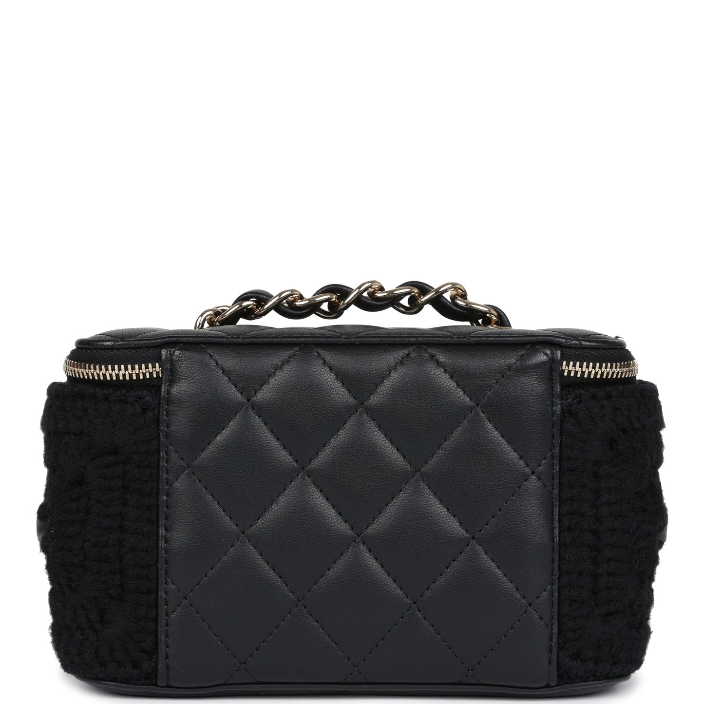 Chanel Small Vanity Case Black Crochet and Lambskin Light Gold Hardware Handbag