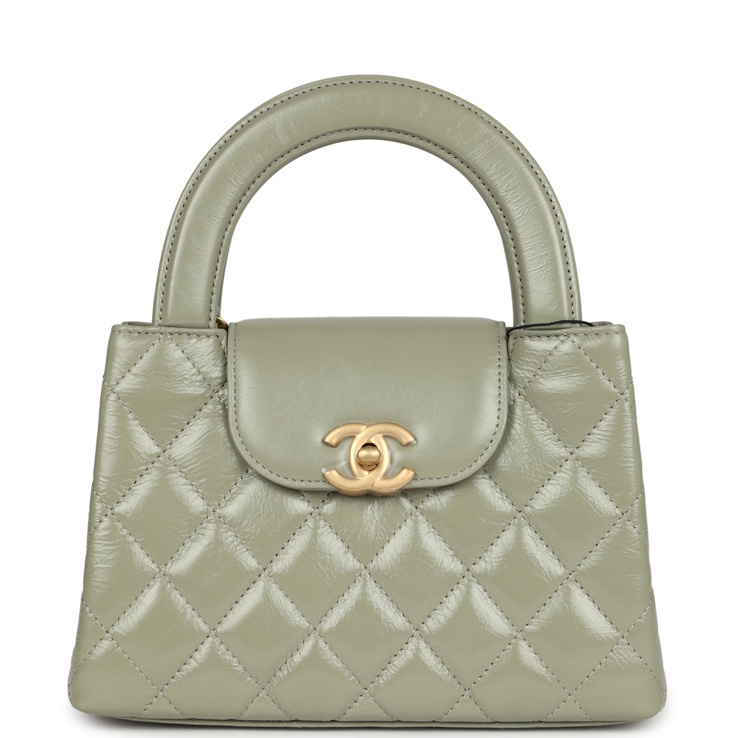 Chanel Small Kelly Shopper Khaki Shiny Aged Calfskin Brushed Gold Hardware Handbag