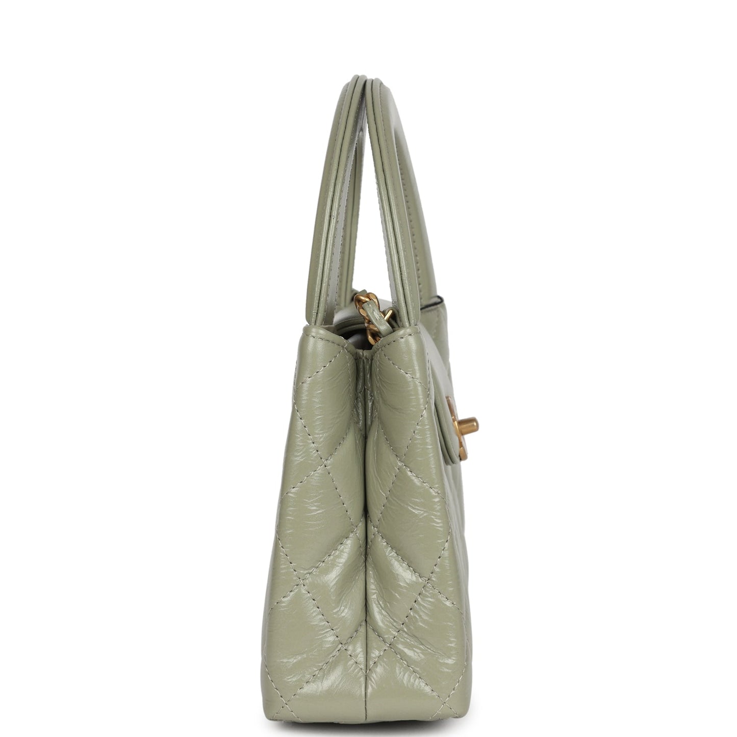 Chanel Small Kelly Shopper Khaki Shiny Aged Calfskin Brushed Gold Hardware Handbag