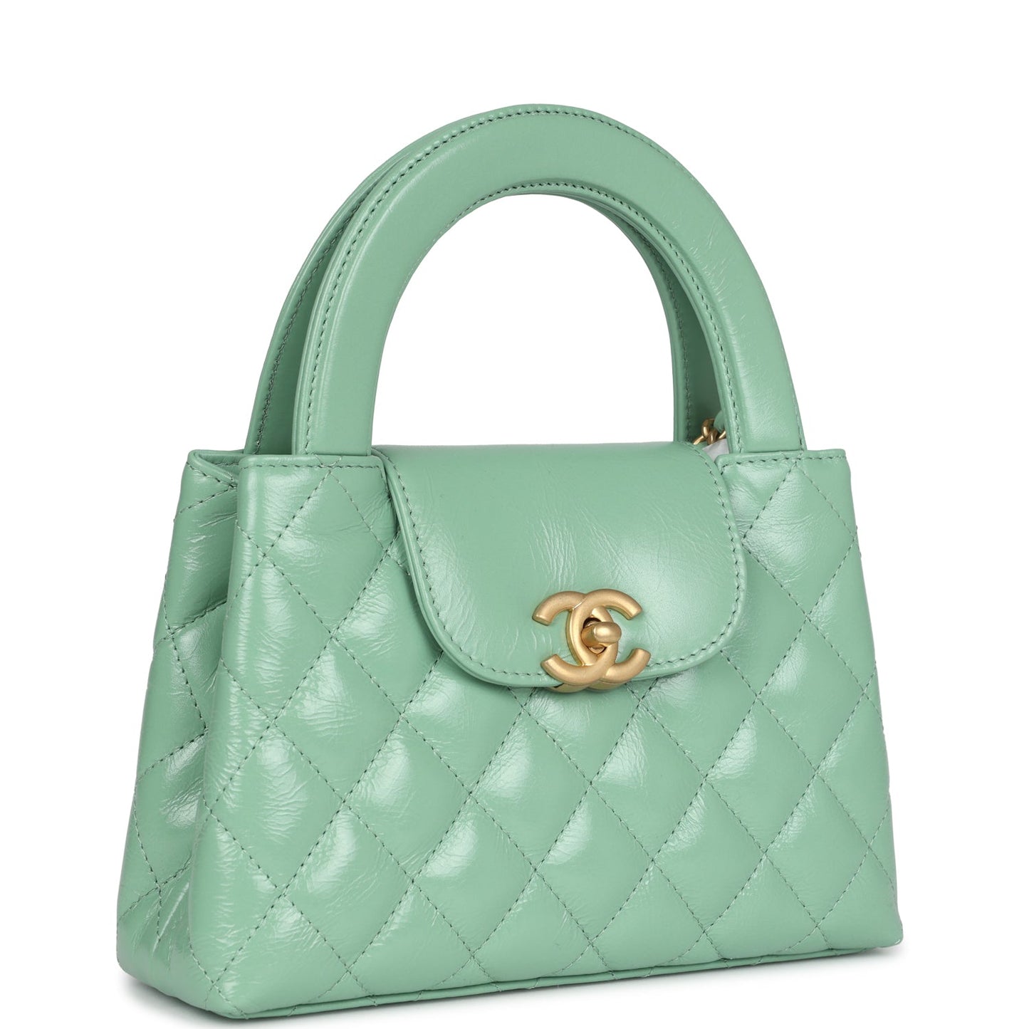 Chanel Small Kelly Shopper Light Green Shiny Aged Calfskin Brushed Gold Hardware Handbag