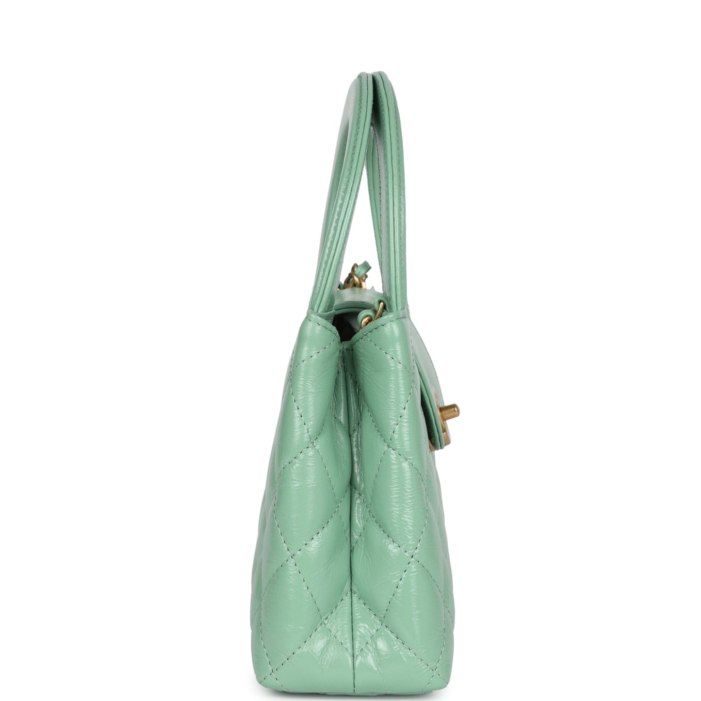 Chanel Small Kelly Shopper Light Green Shiny Aged Calfskin Brushed Gold Hardware Handbag