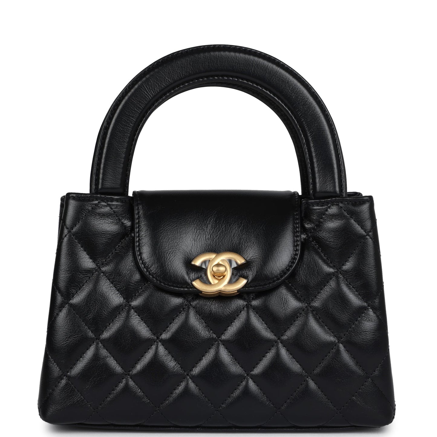Chanel Small Kelly Shopper Black Shiny Aged Calfskin Brushed Gold Hardware Handbag