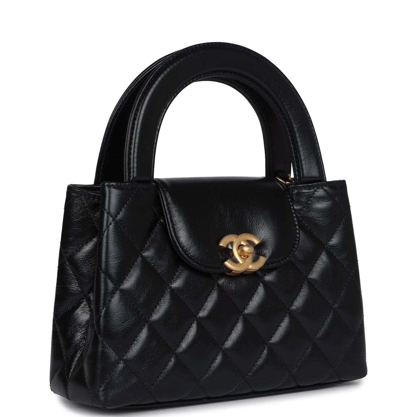 Chanel Small Kelly Shopper Black Shiny Aged Calfskin Brushed Gold Hardware Handbag