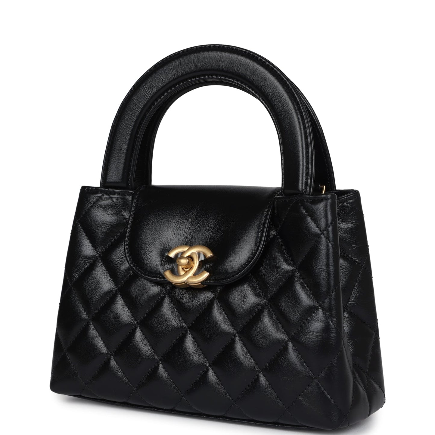 Chanel Small Kelly Shopper Black Shiny Aged Calfskin Brushed Gold Hardware Handbag