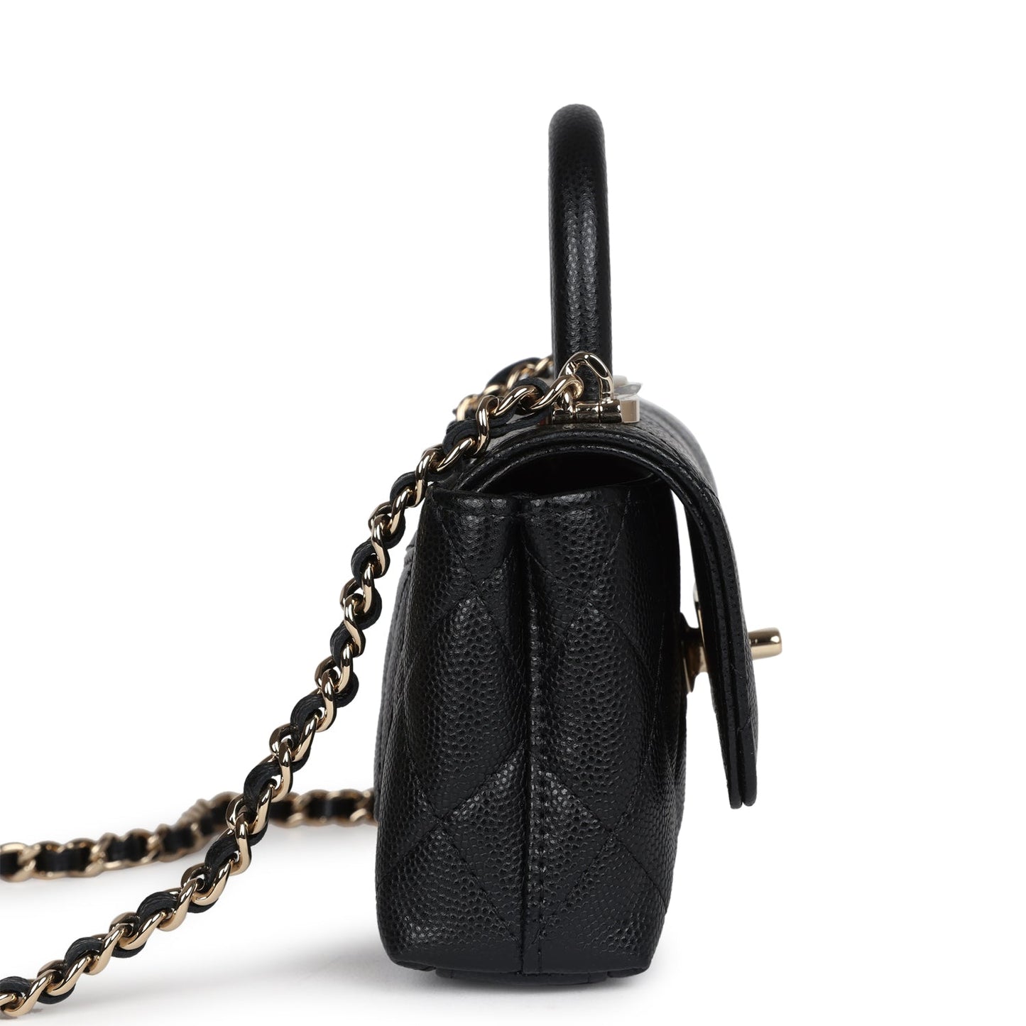 Chanel Nano Coco Top Handle Flap Bag Black Caviar Light Gold Hardware Coco Handle