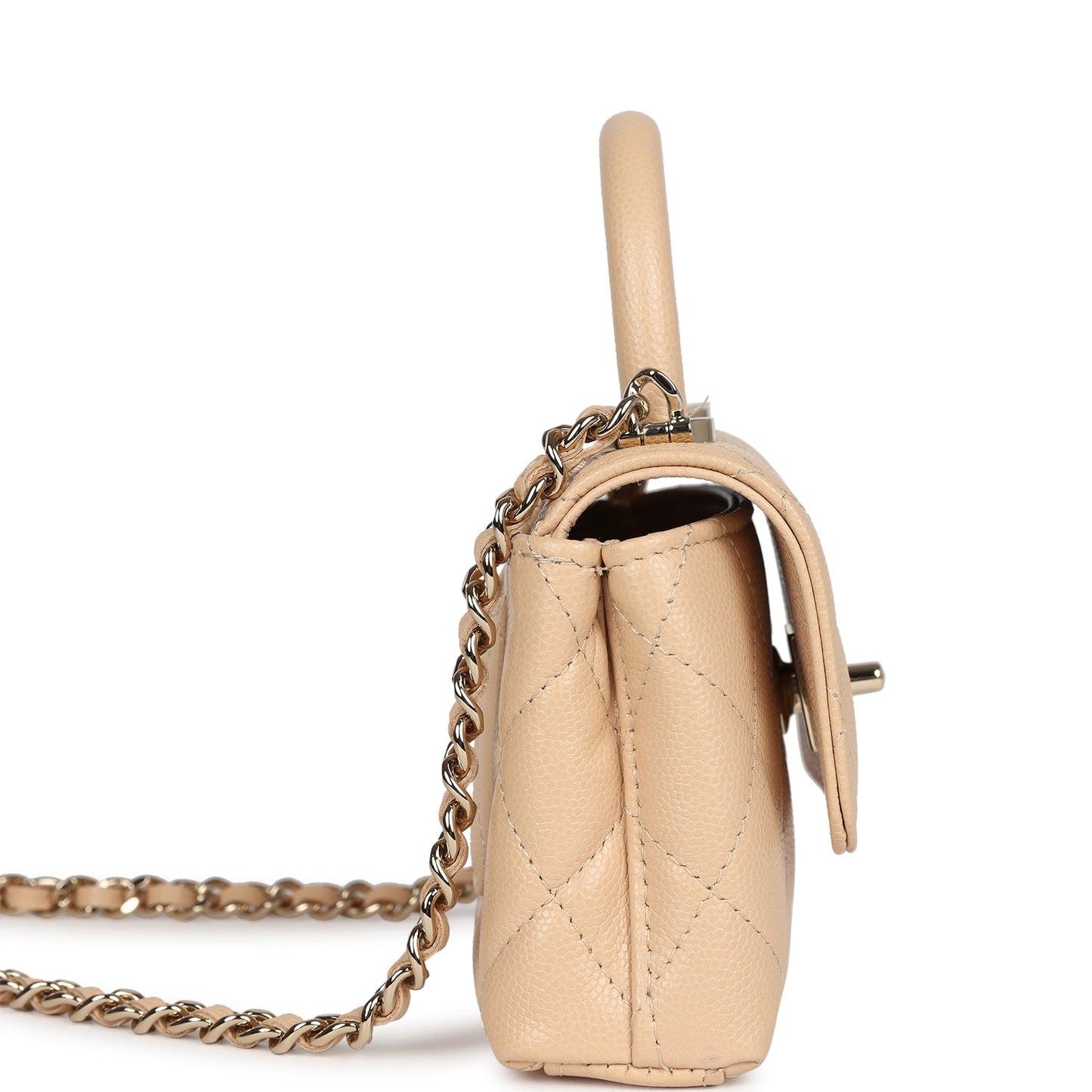 Chanel Nano Coco Top Handle Flap Bag Light Beige Caviar Light Gold Hardware Coco Handle
