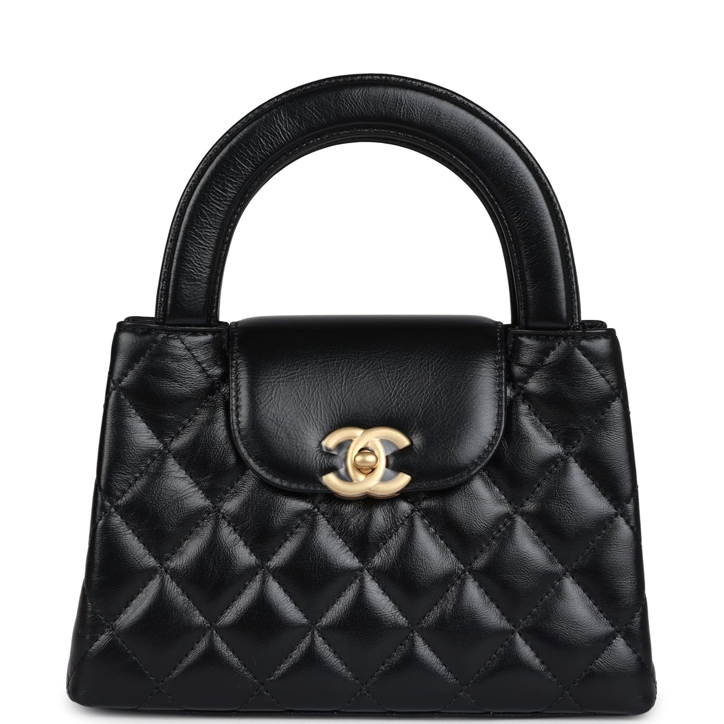 Chanel Small Kelly Shopper Black Shiny Aged Calfskin Brushed Gold Hardware Handbag