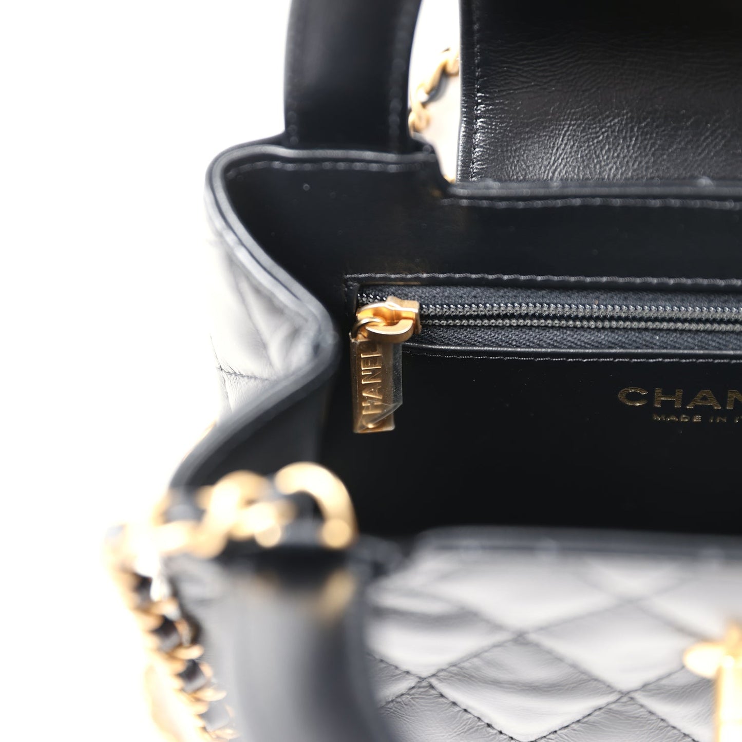 Chanel Small Kelly Shopper Black Shiny Aged Calfskin Brushed Gold Hardware Handbag
