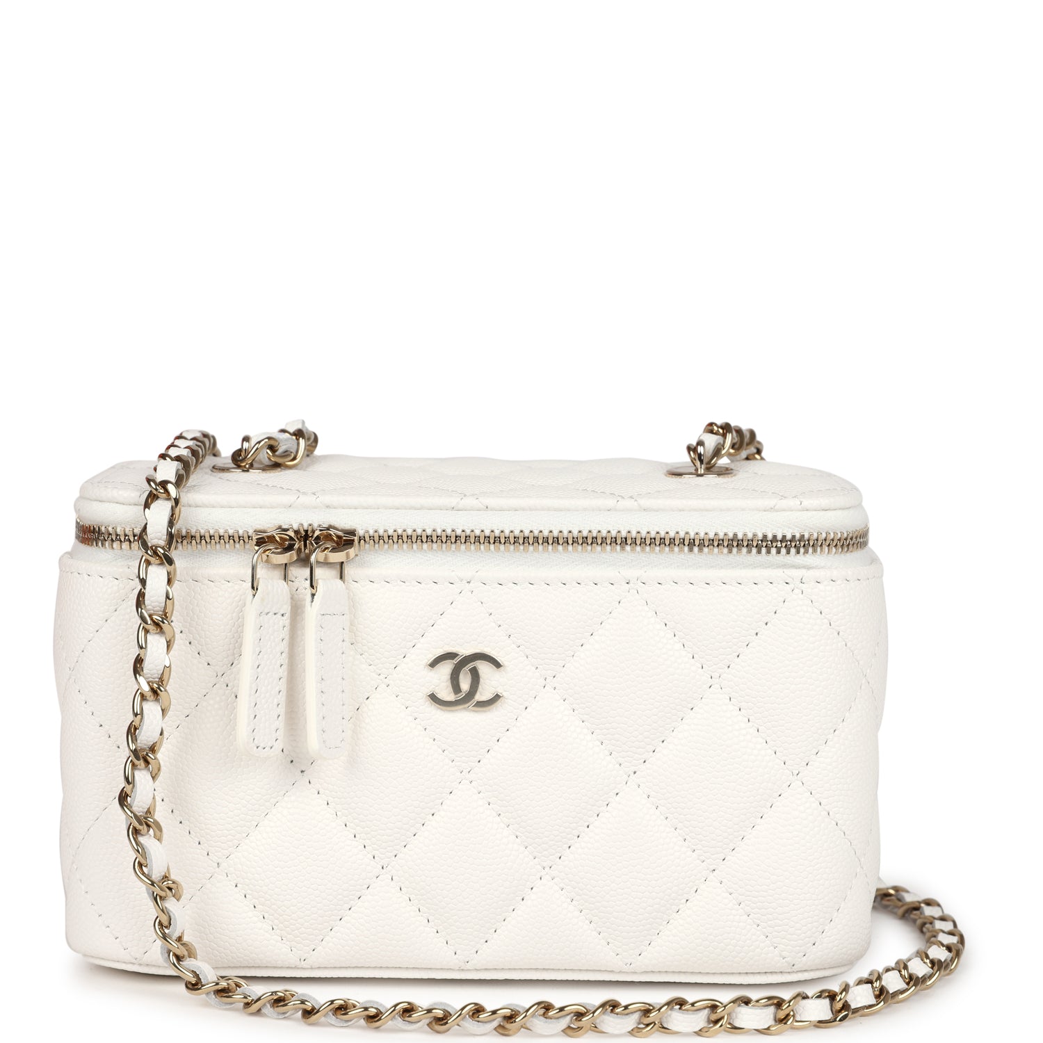 Chanel Small Vanity Case White Caviar Light Gold Hardware Handbag