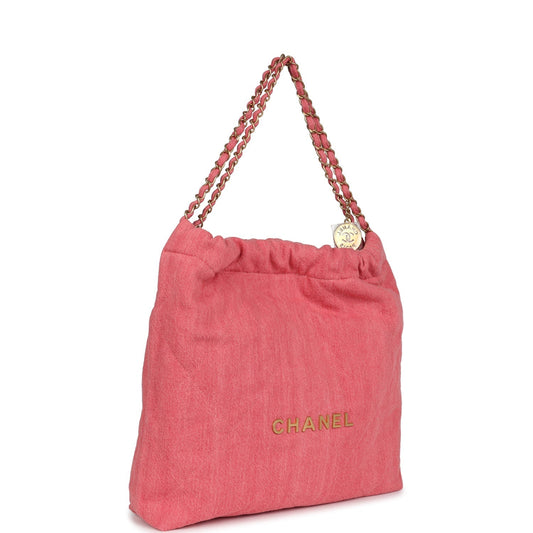Chanel Small 22 Bag Light Red Washed Denim Gold Hardware