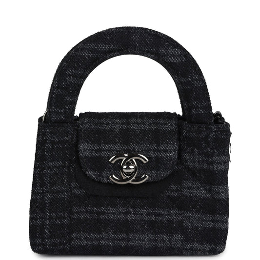 Chanel Nano Kelly Shopper Black and Grey Printed Ruthenium Hardware Crossbody