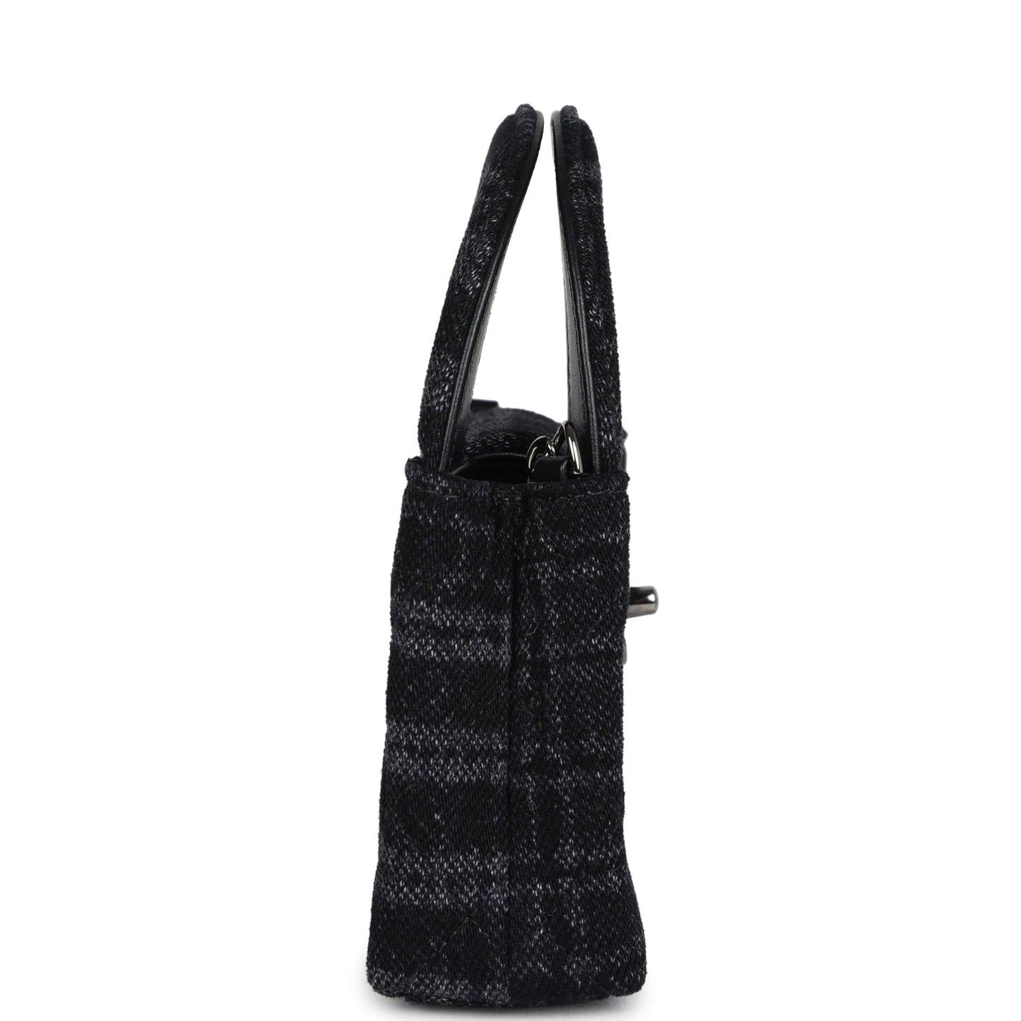Chanel Nano Kelly Shopper Black and Grey Printed Ruthenium Hardware Crossbody
