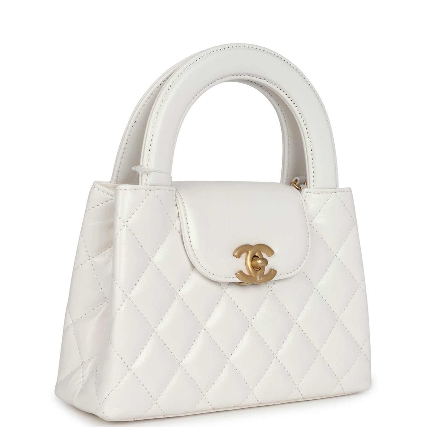 Chanel Small Kelly Shopper White Shiny Aged Calfskin Brushed Gold Hardware Crossbody