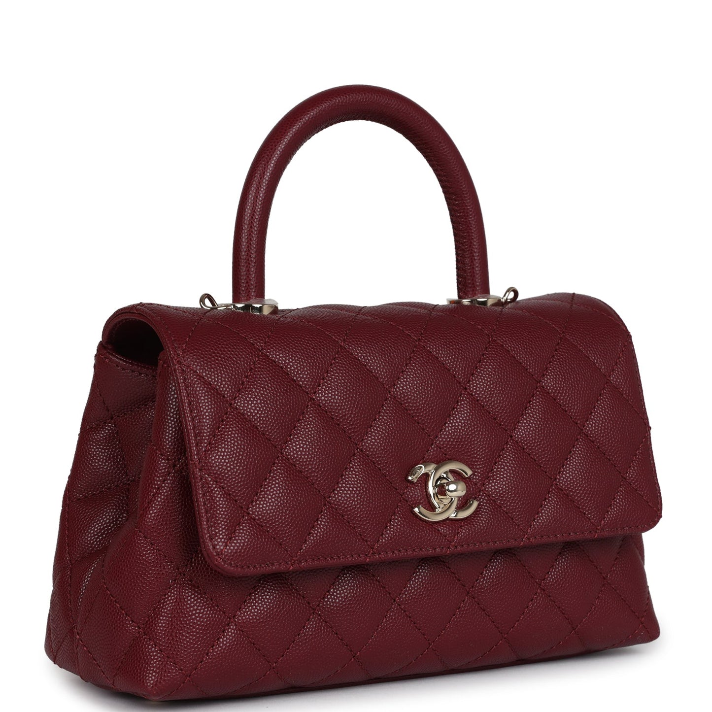 Chanel Small Coco Top Handle Flap Bag Burgundy Caviar Light Gold Hardware Coco Handle