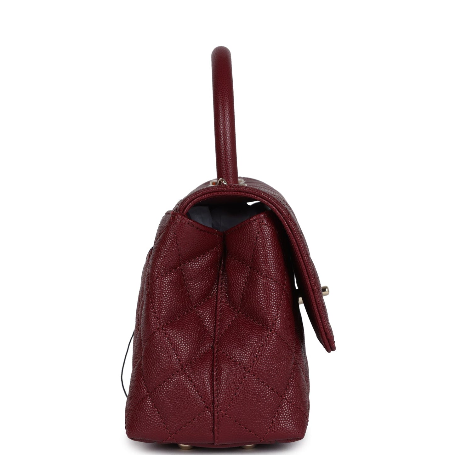 Chanel Small Coco Top Handle Flap Bag Burgundy Caviar Light Gold Hardware Coco Handle