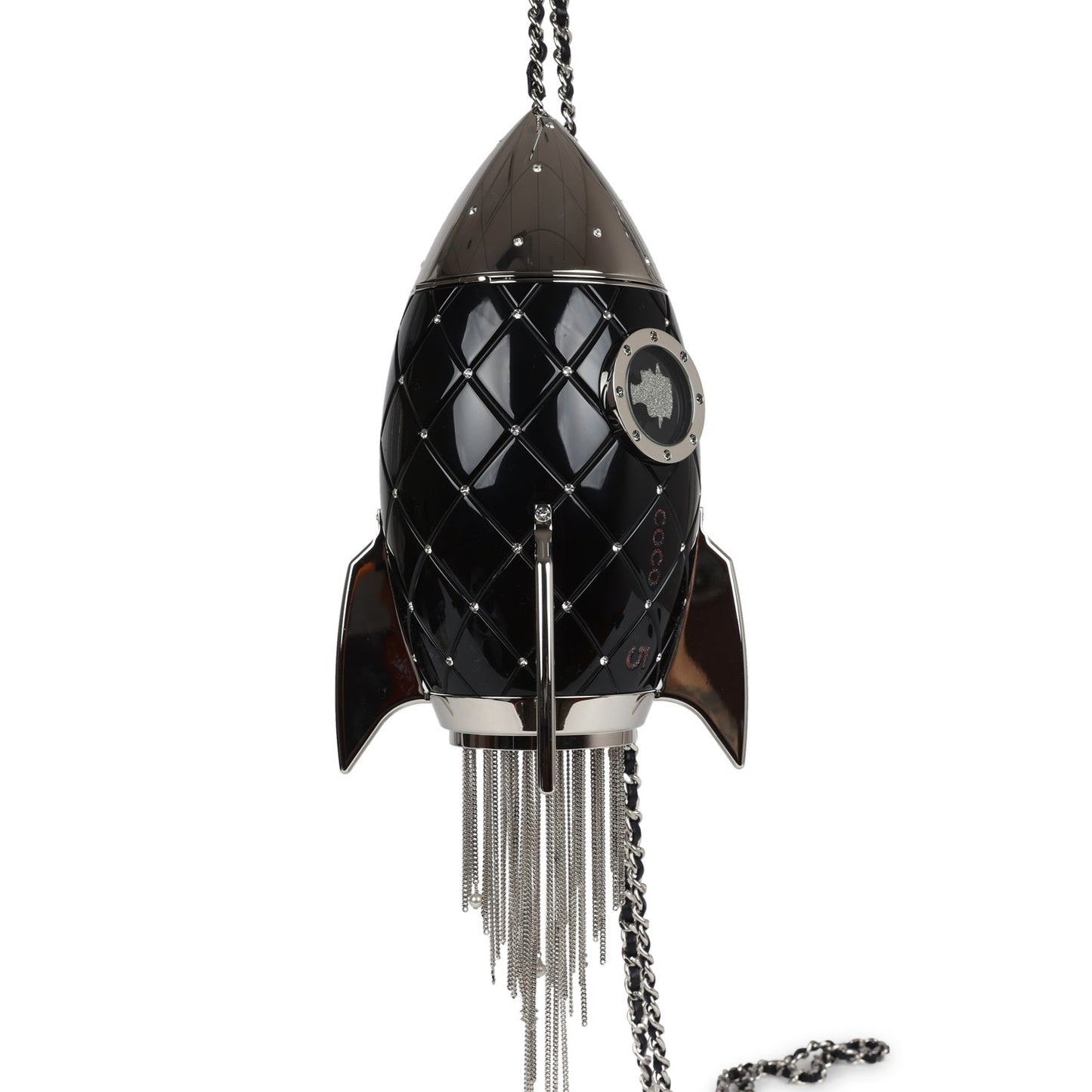 Chanel Limited Edition Rocket Ship MinaudiÃ¨re Bag Black Lucite and Crystals Silver Hardware